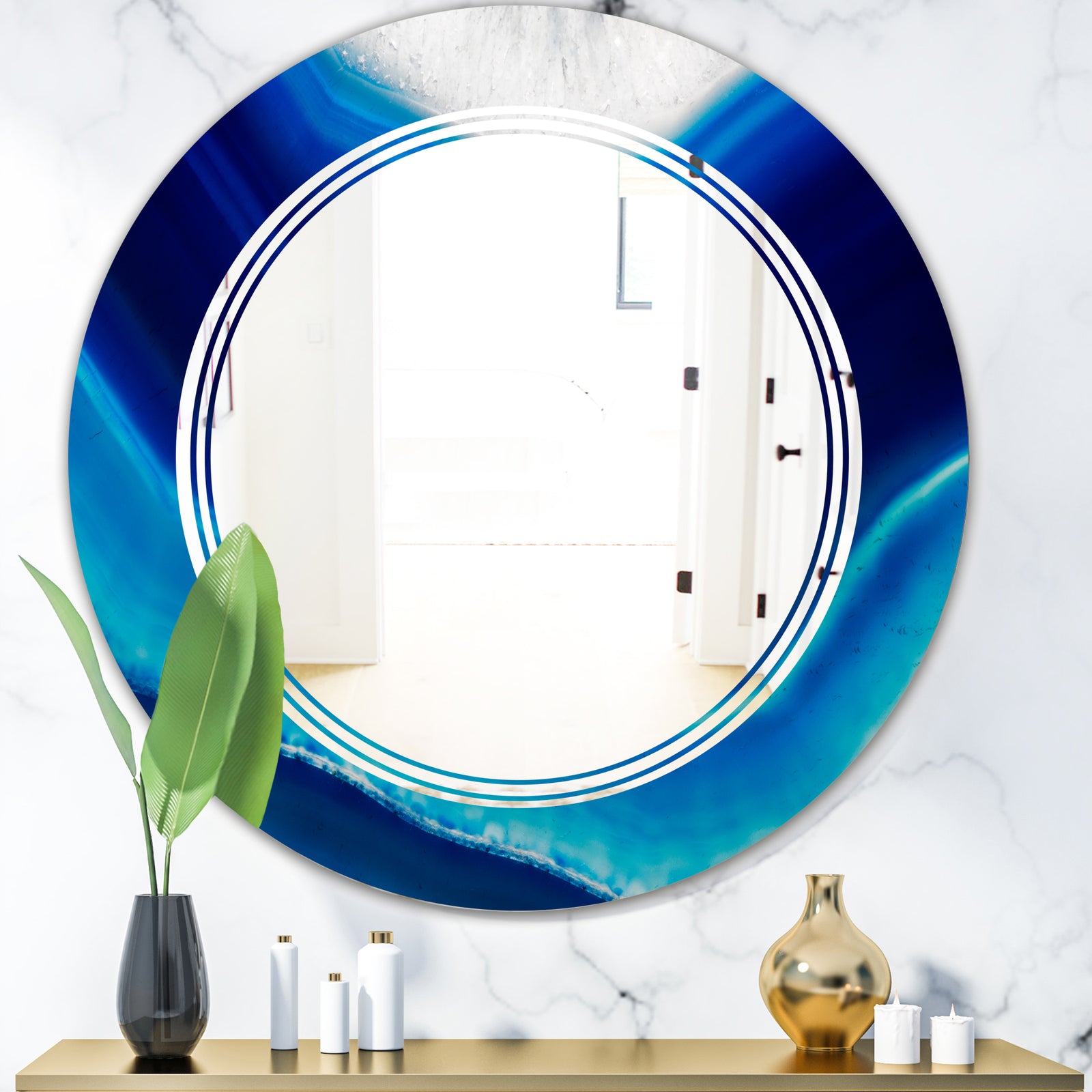 Blue Slice agate crystal - Modern Round or Oval Wall Mirror - Triple C
