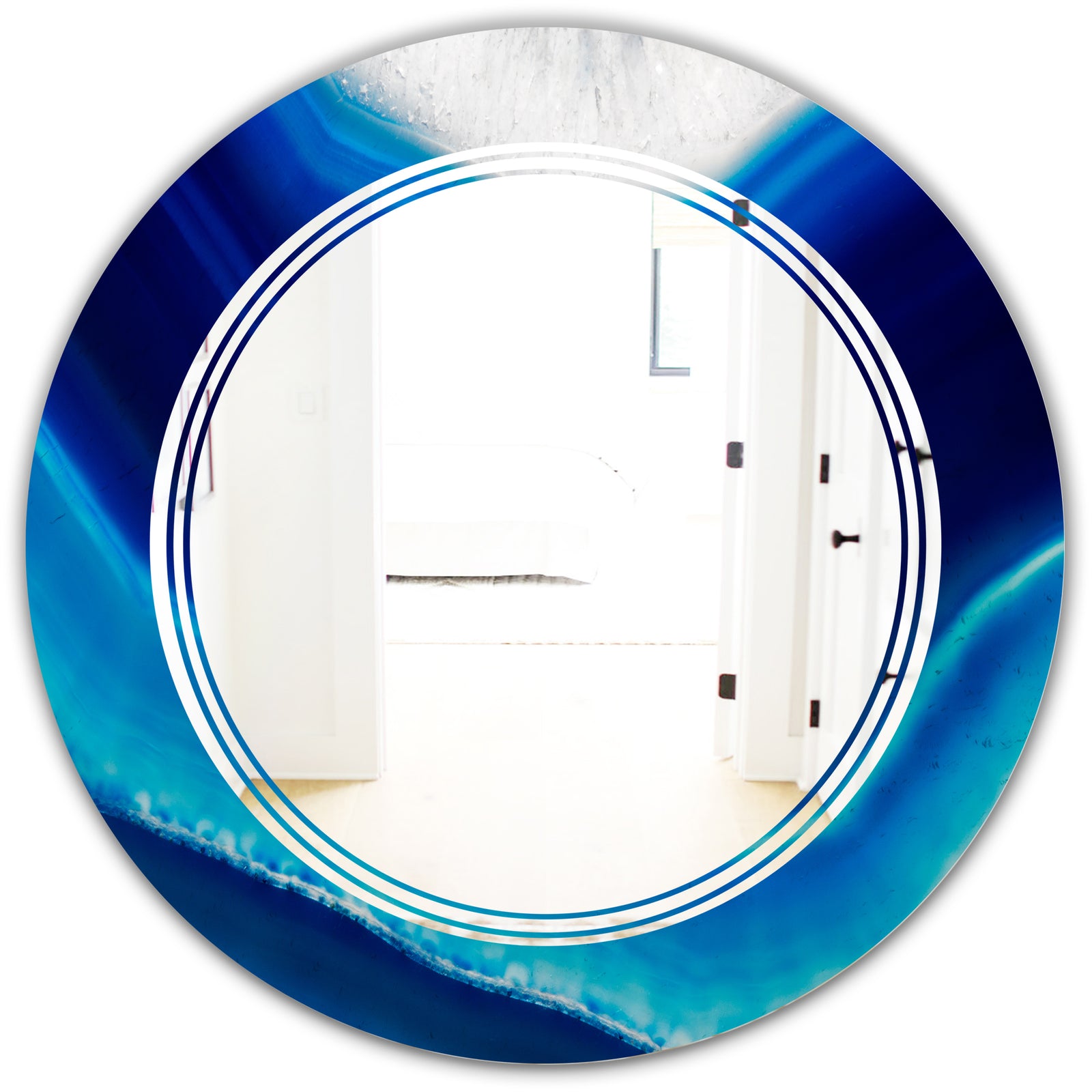 Blue Slice agate crystal - Modern Round or Oval Wall Mirror - Triple C