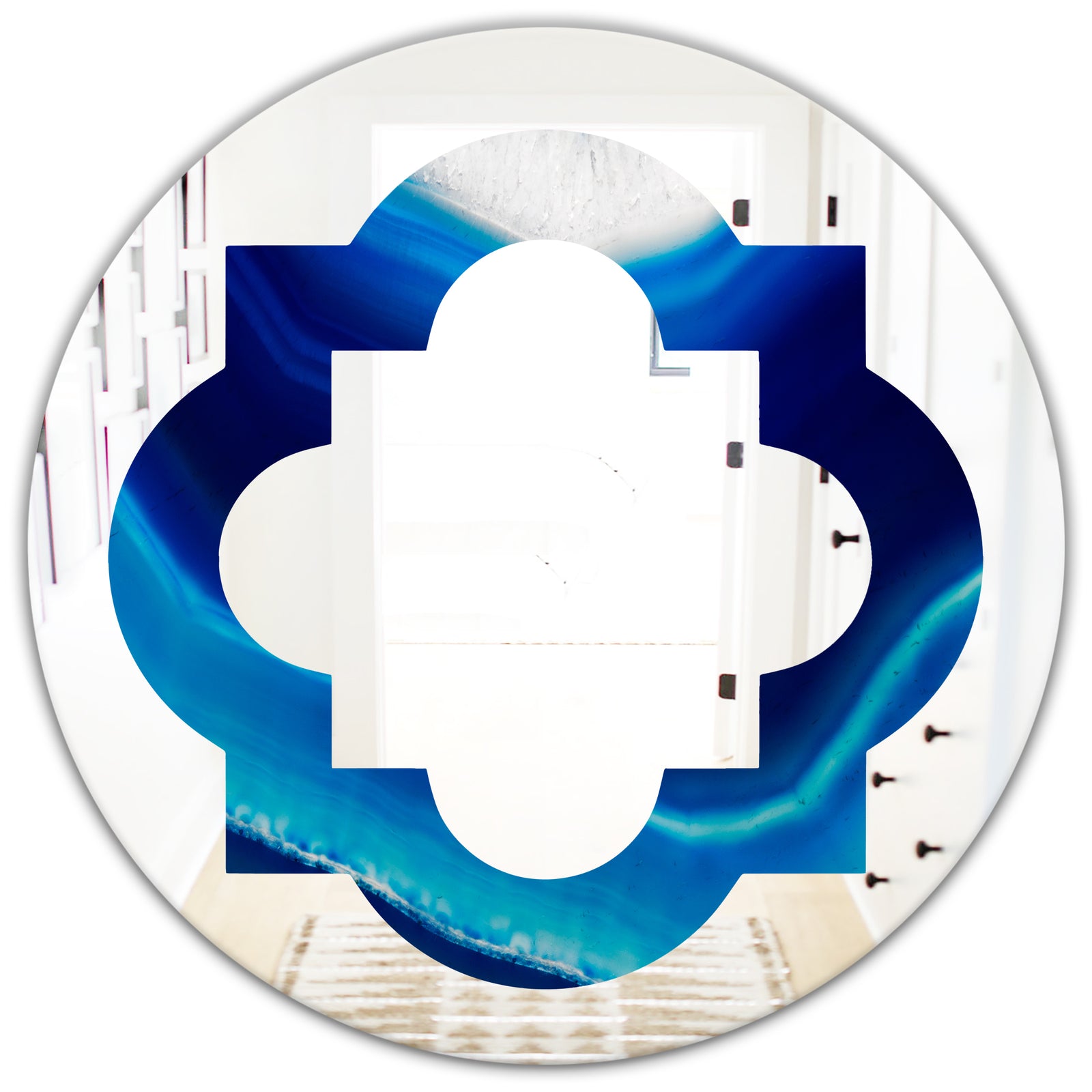 Blue Slice agate crystal - Modern Round or Oval Wall Mirror - Quatrefoil