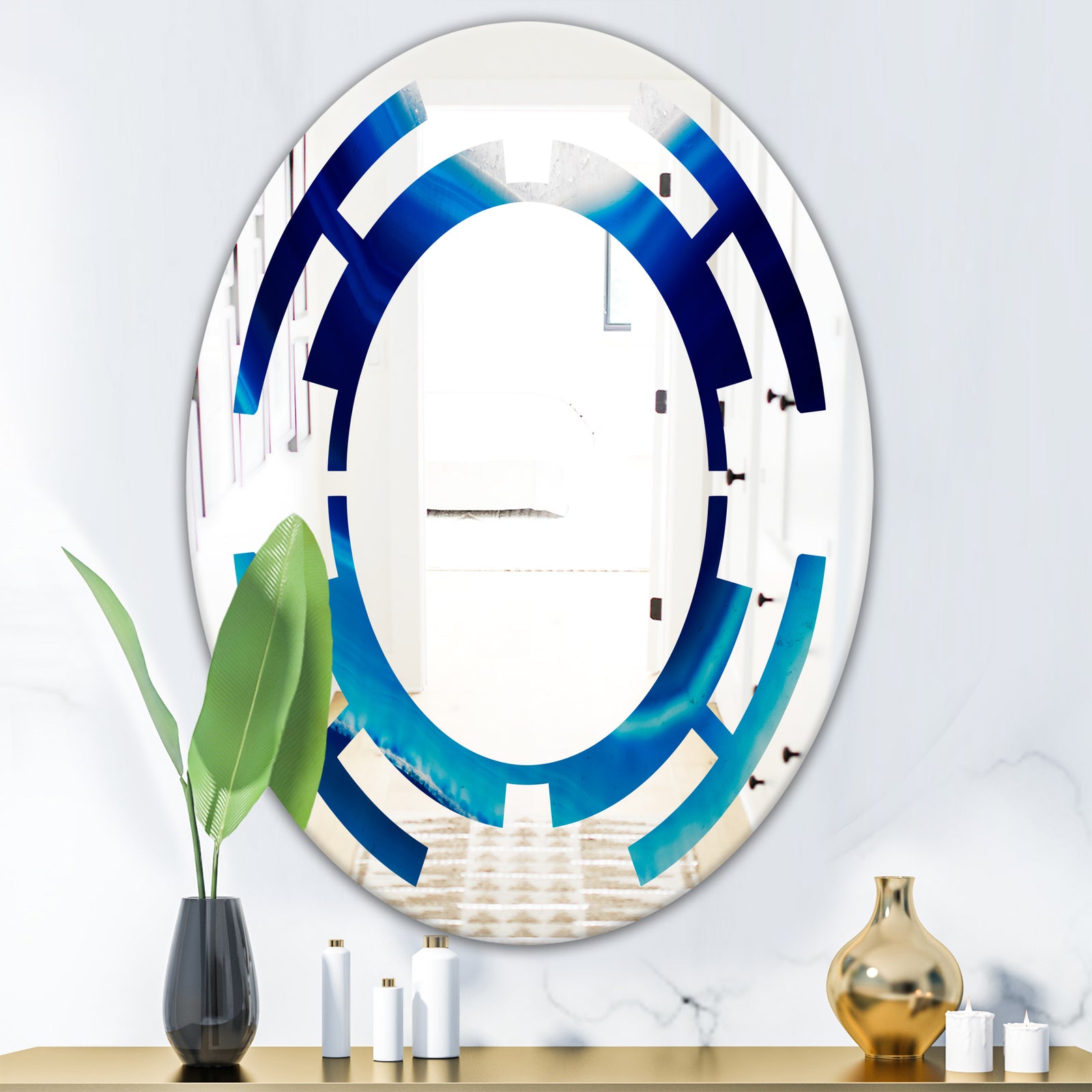Blue Slice agate crystal - Modern Round or Oval Wall Mirror - Space
