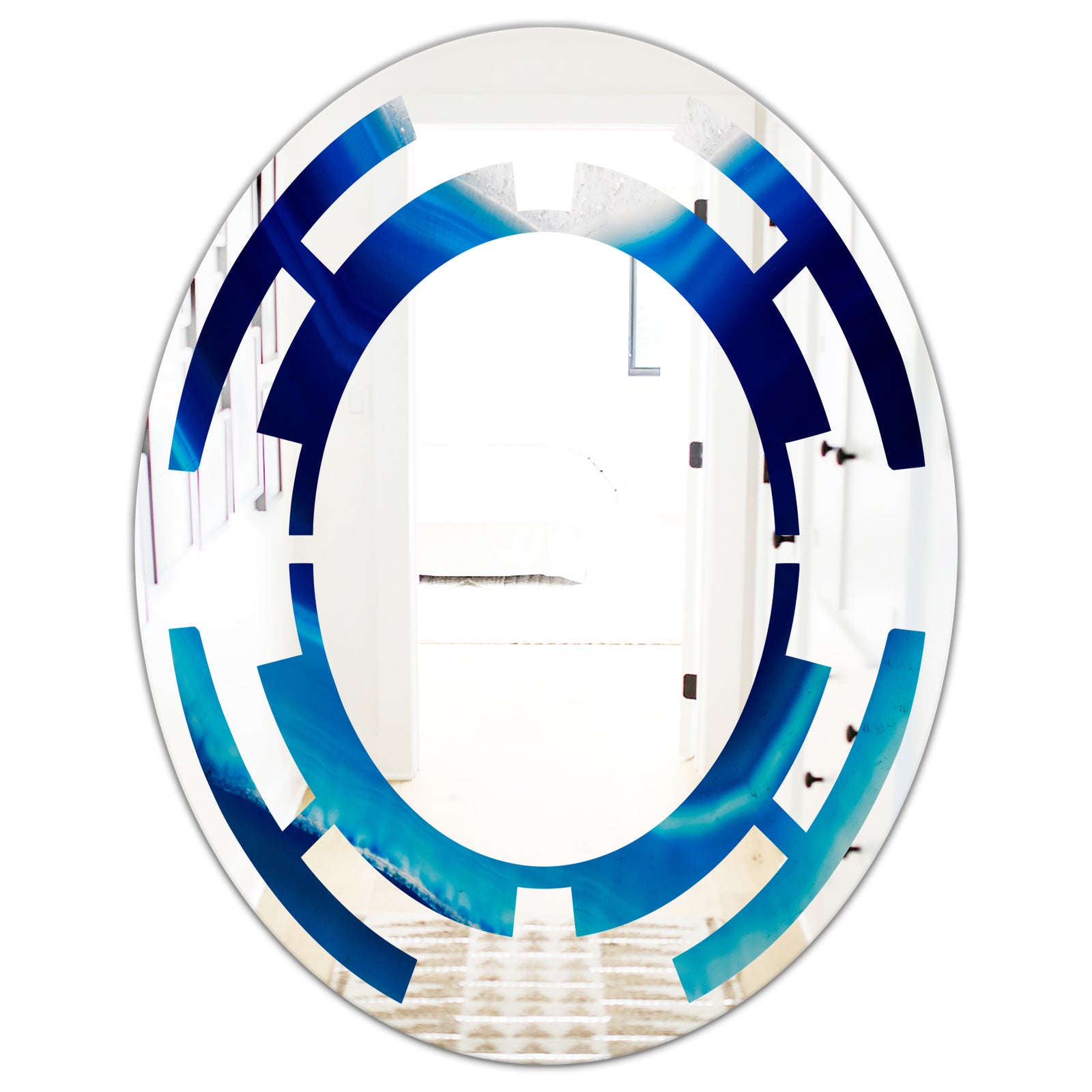 Blue Slice agate crystal - Modern Round or Oval Wall Mirror - Space
