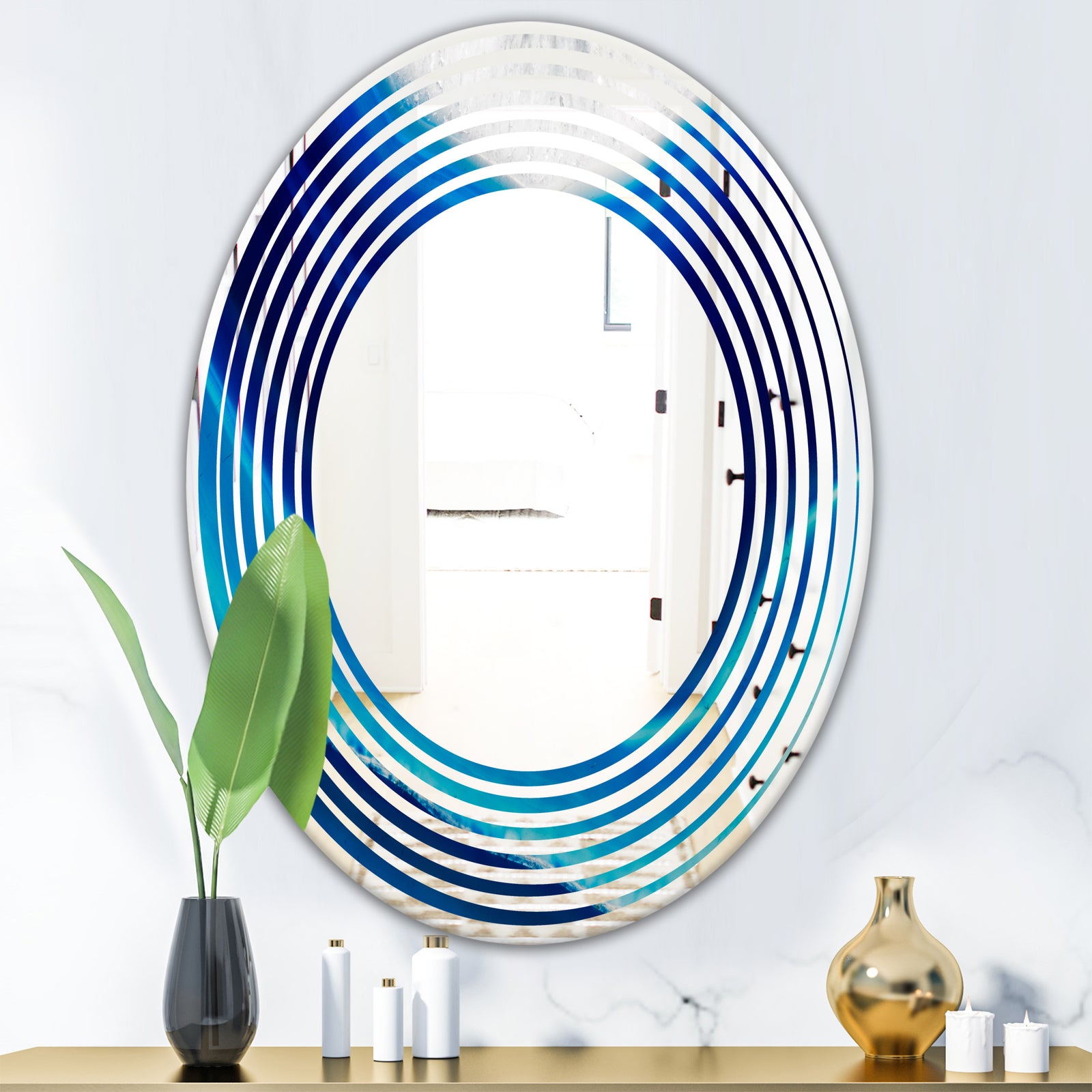 Blue Slice agate crystal - Modern Round or Oval Wall Mirror - Wave
