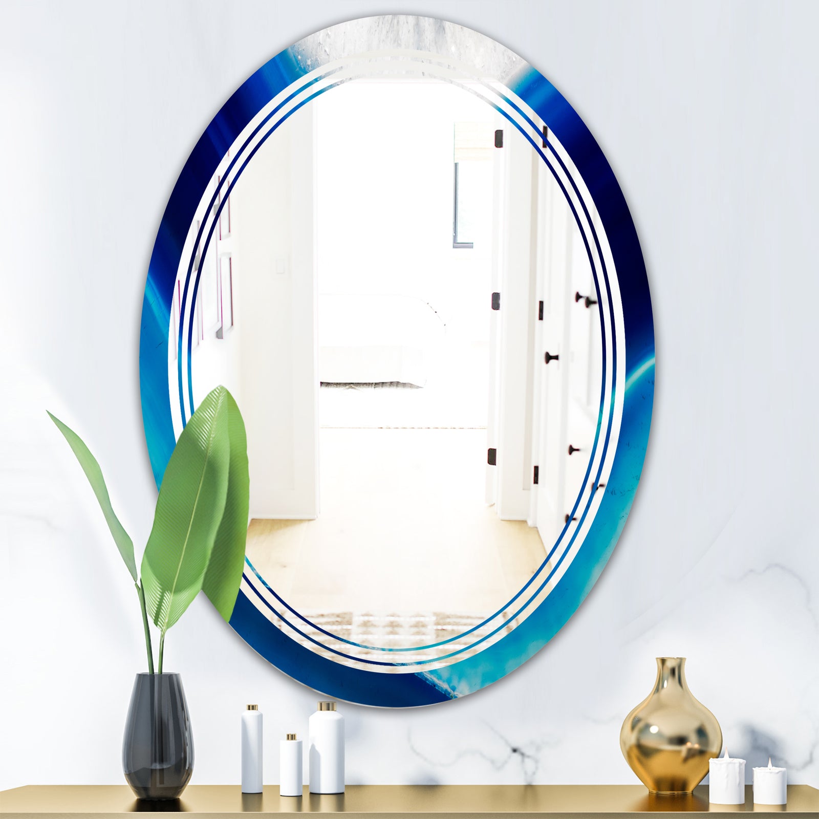 Blue Slice agate crystal - Modern Round or Oval Wall Mirror - Triple C