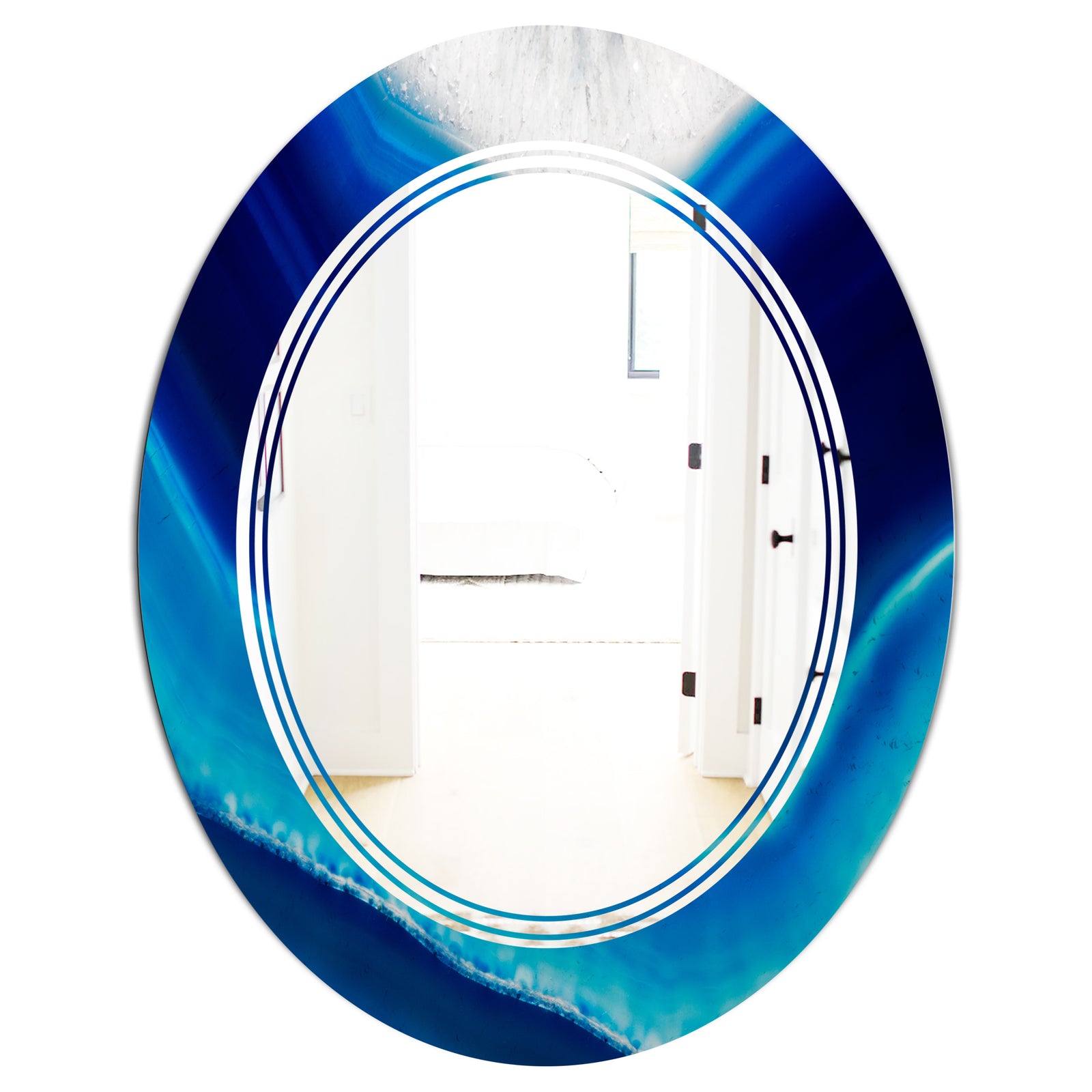 Blue Slice agate crystal - Modern Round or Oval Wall Mirror - Triple C