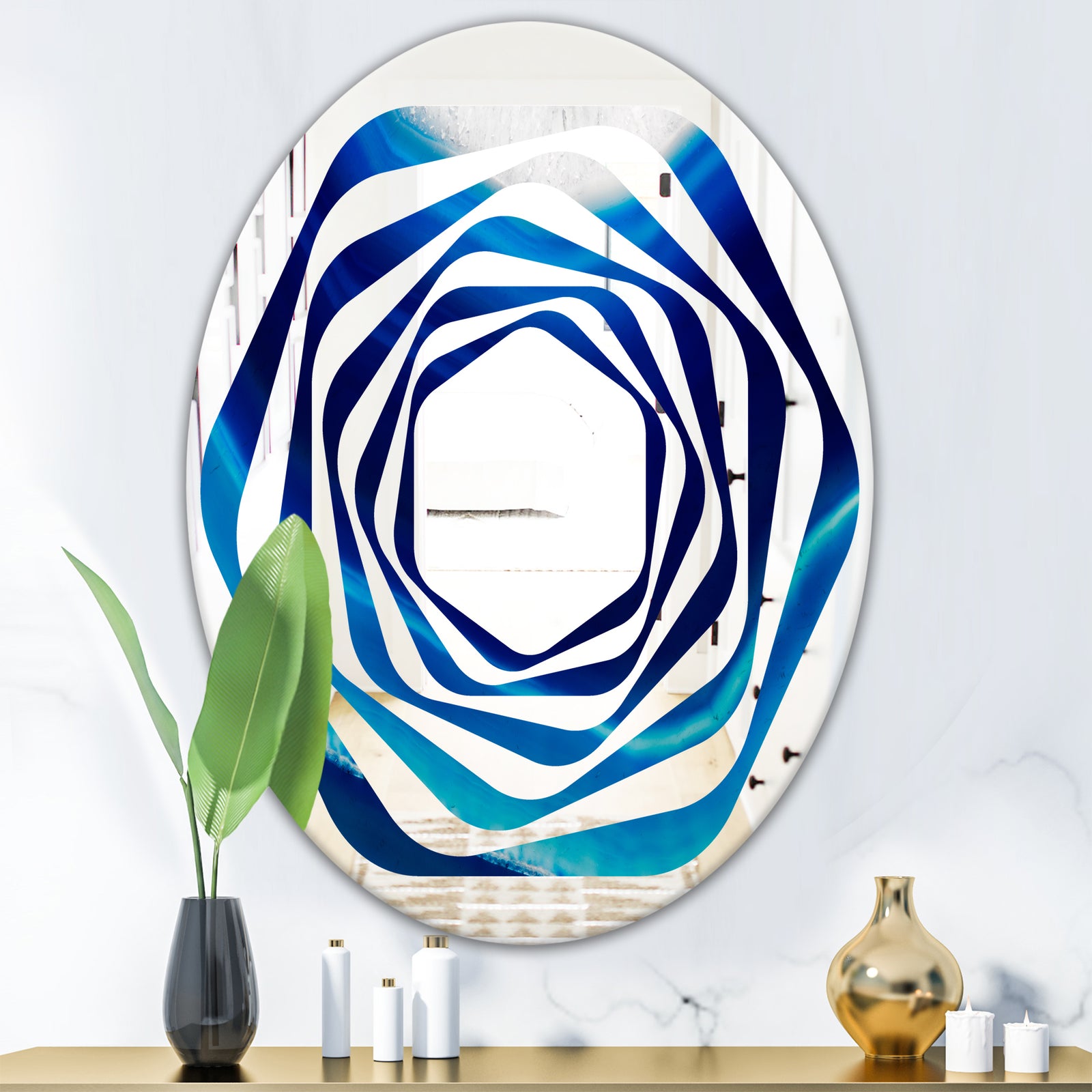 Blue Slice agate crystal - Modern Round or Oval Wall Mirror - Whirl