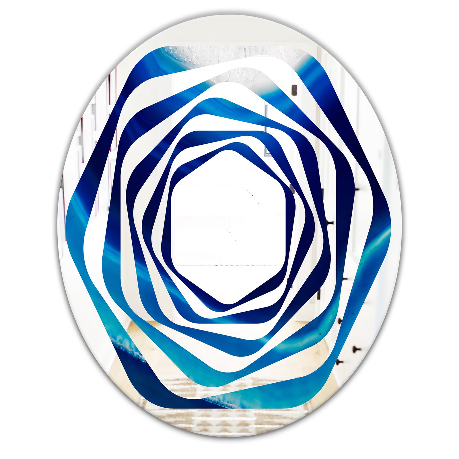 Blue Slice agate crystal - Modern Round or Oval Wall Mirror - Whirl