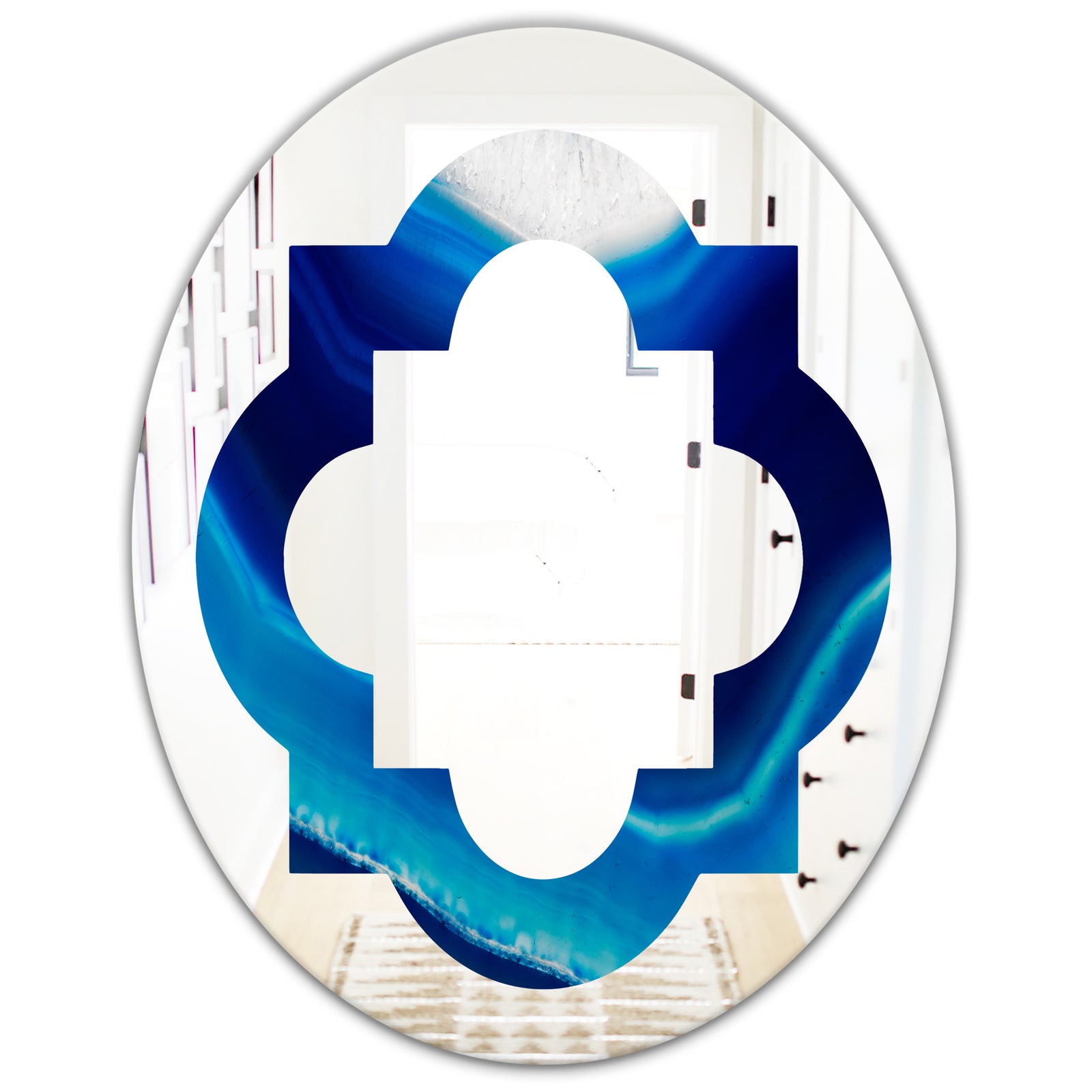 Blue Slice agate crystal - Modern Round or Oval Wall Mirror - Quatrefoil