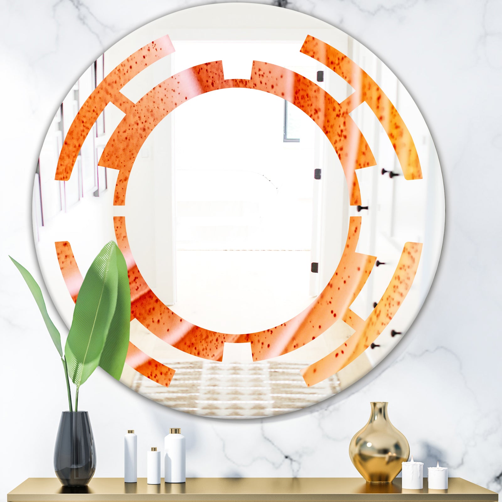 Kazakhstan Red agate macro - Modern Round or Oval Wall Mirror - Space