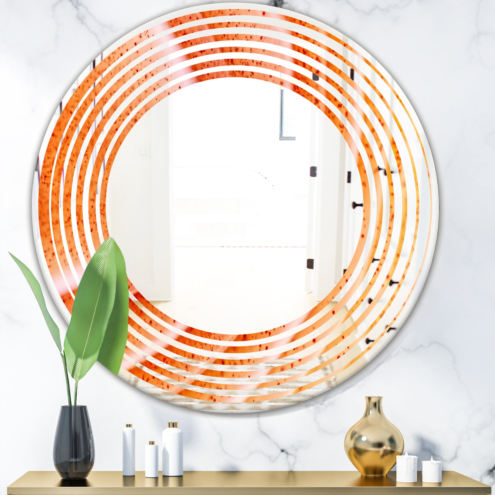 Kazakhstan Red agate macro - Modern Round or Oval Wall Mirror - Wave