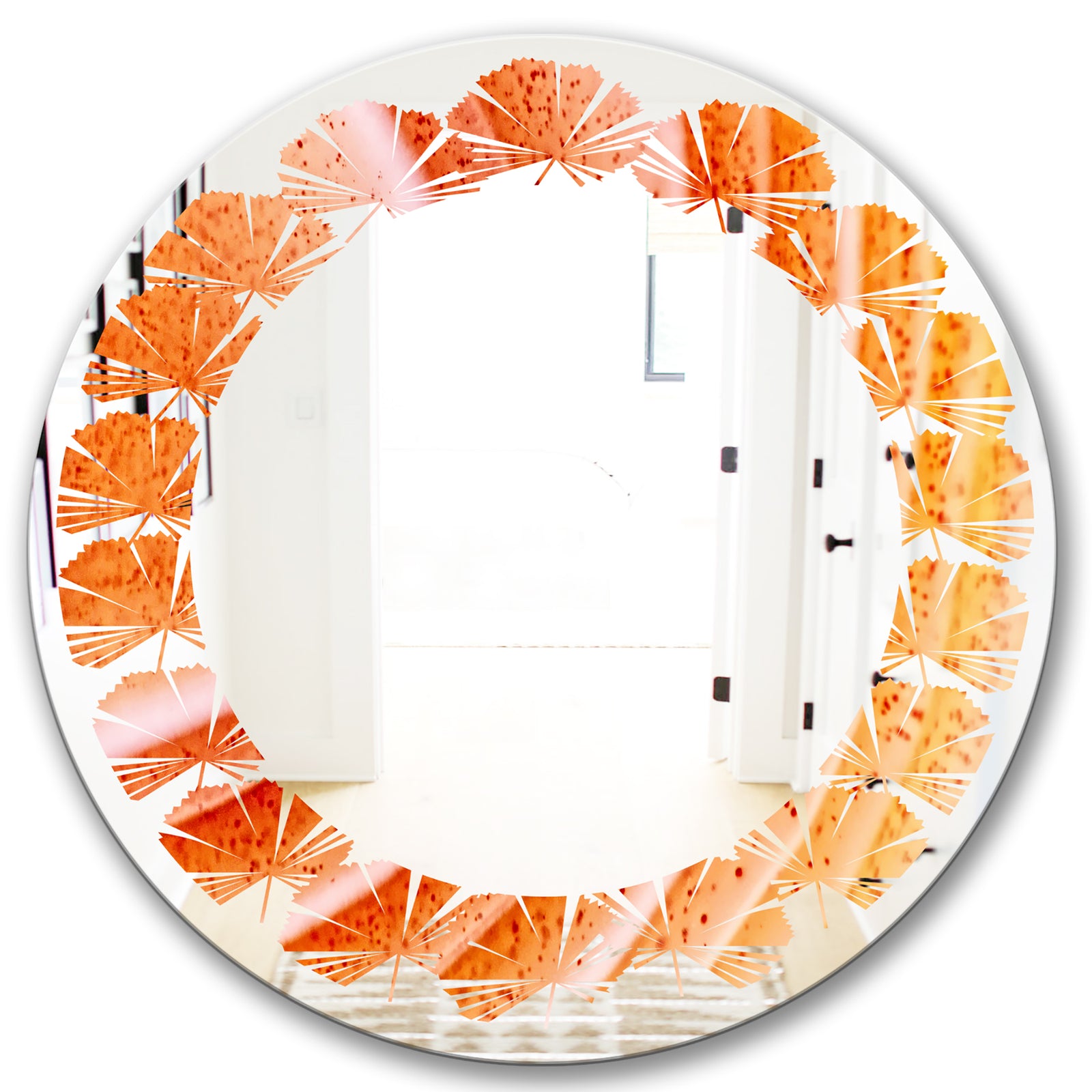 Kazakhstan Red agate macro - Modern Round or Oval Wall Mirror - Leaves