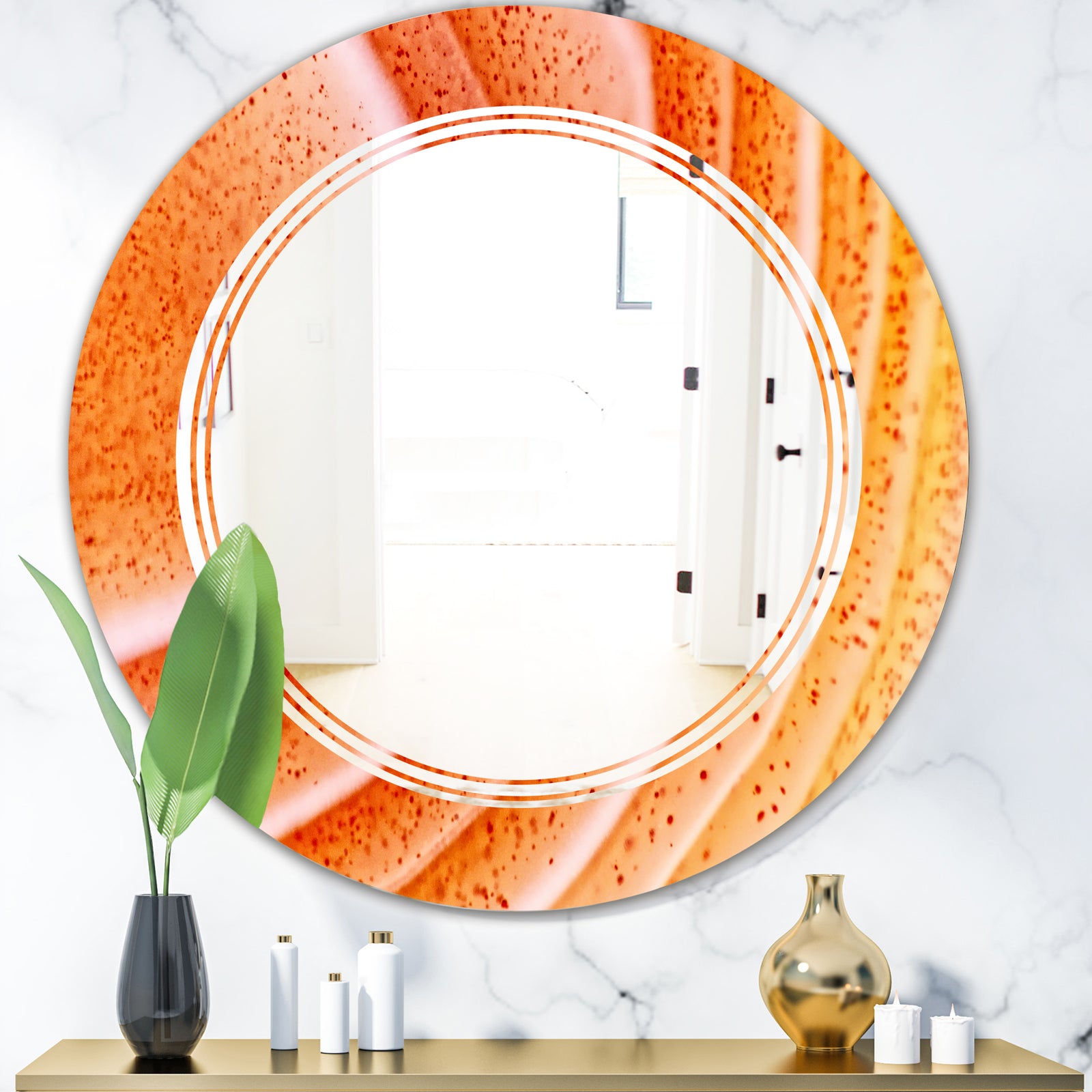 Kazakhstan Red agate macro - Modern Round or Oval Wall Mirror - Triple C