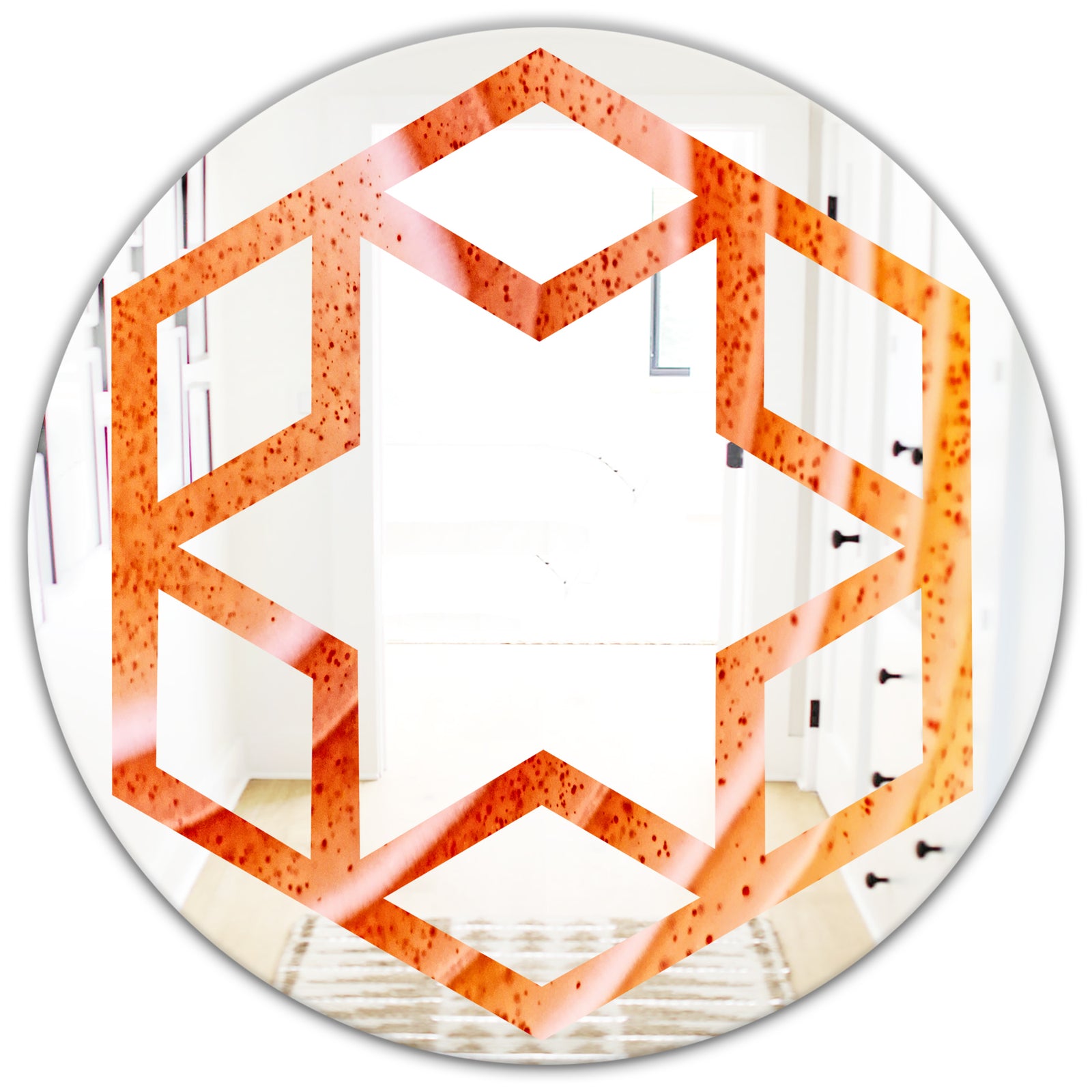 Kazakhstan Red agate macro - Modern Round or Oval Wall Mirror - Hexagon Star