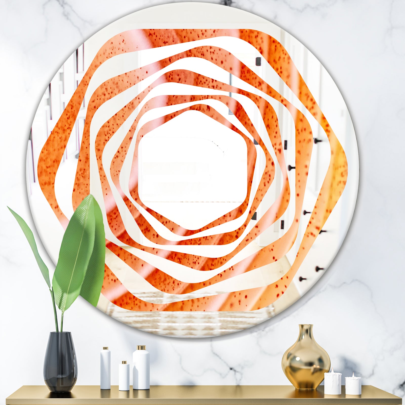 Kazakhstan Red agate macro - Modern Round or Oval Wall Mirror - Whirl