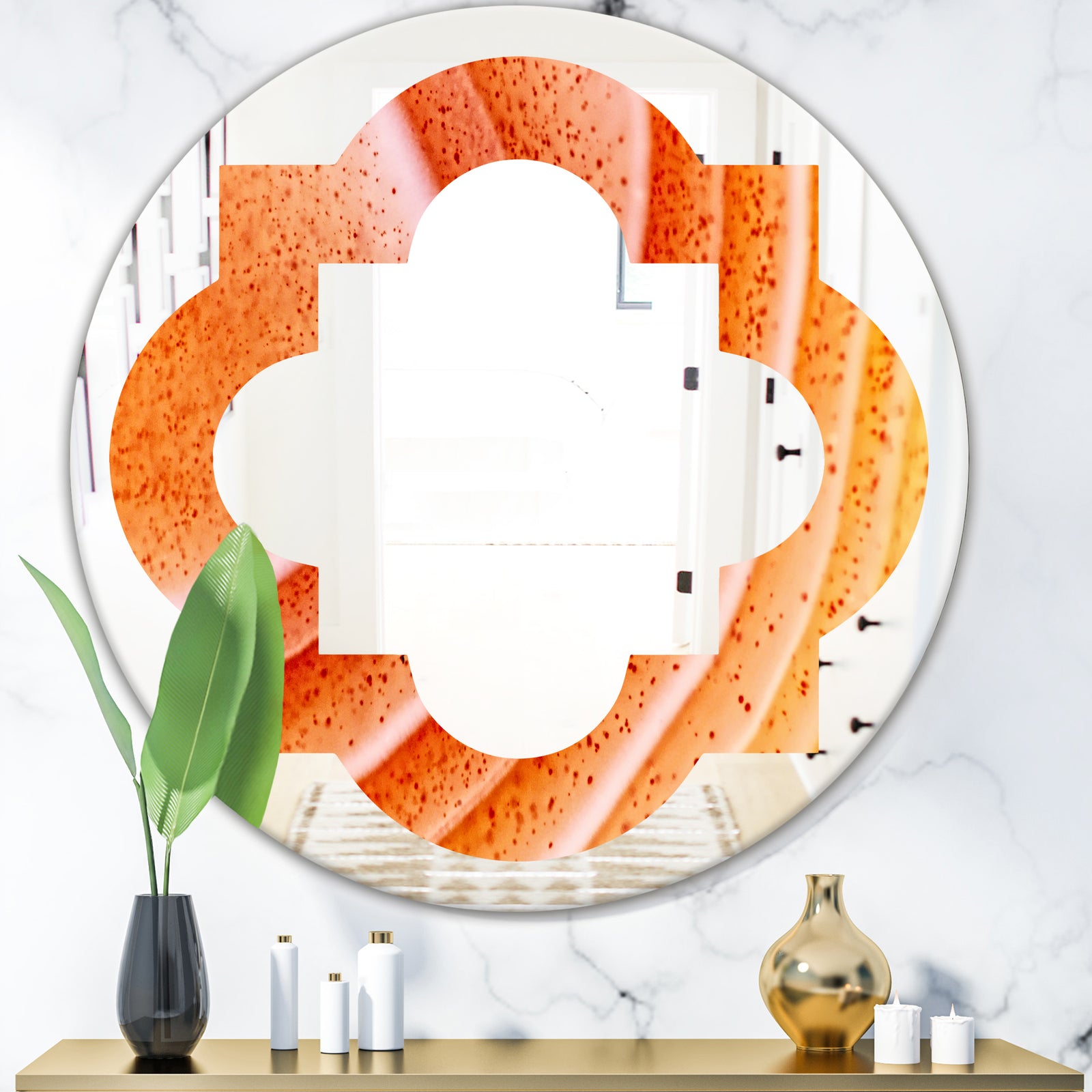 Kazakhstan Red agate macro - Modern Round or Oval Wall Mirror - Quatrefoil