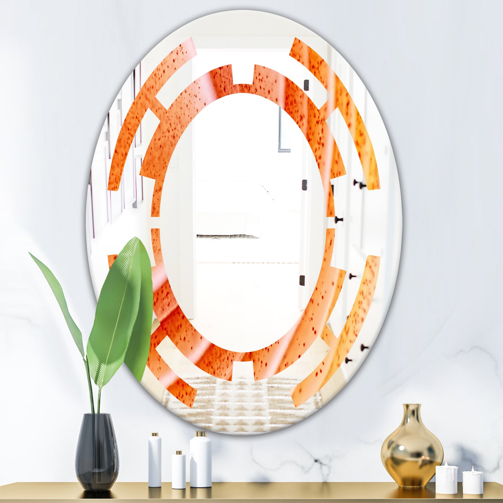 Kazakhstan Red agate macro - Modern Round or Oval Wall Mirror - Space
