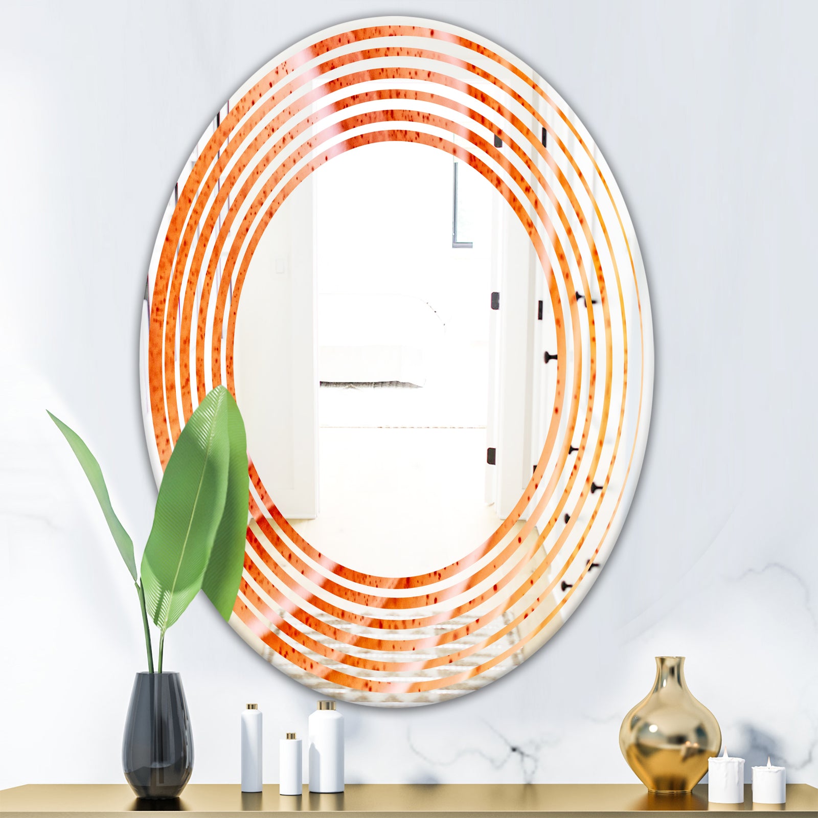 Kazakhstan Red agate macro - Modern Round or Oval Wall Mirror - Wave