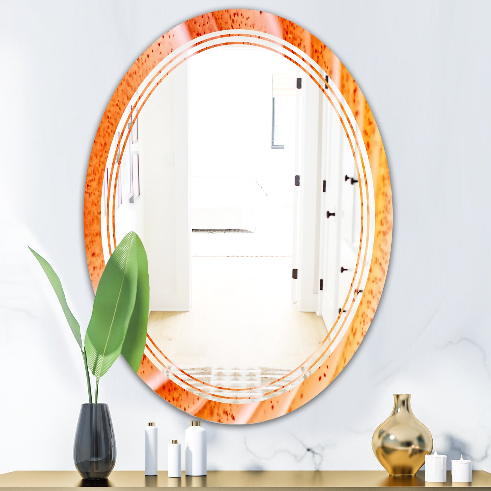 Kazakhstan Red agate macro - Modern Round or Oval Wall Mirror - Triple C