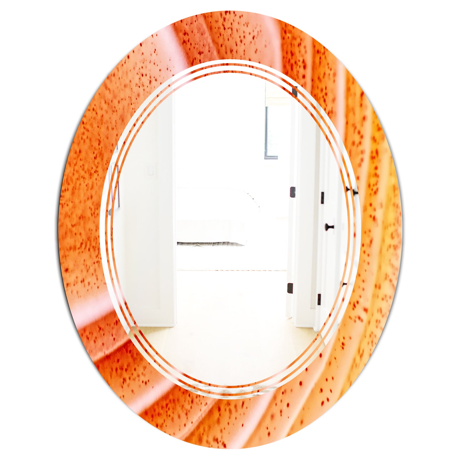 Kazakhstan Red agate macro - Modern Round or Oval Wall Mirror - Triple C