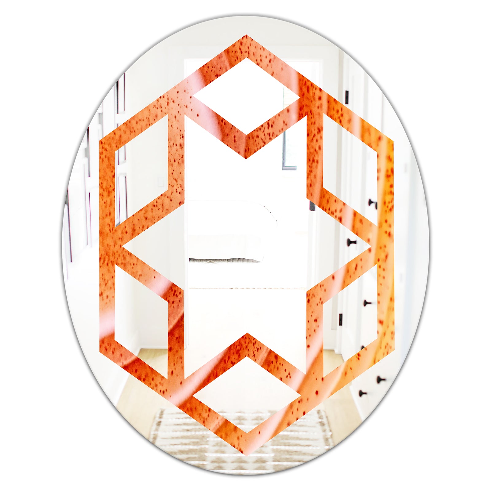 Kazakhstan Red agate macro - Modern Round or Oval Wall Mirror - Hexagon Star