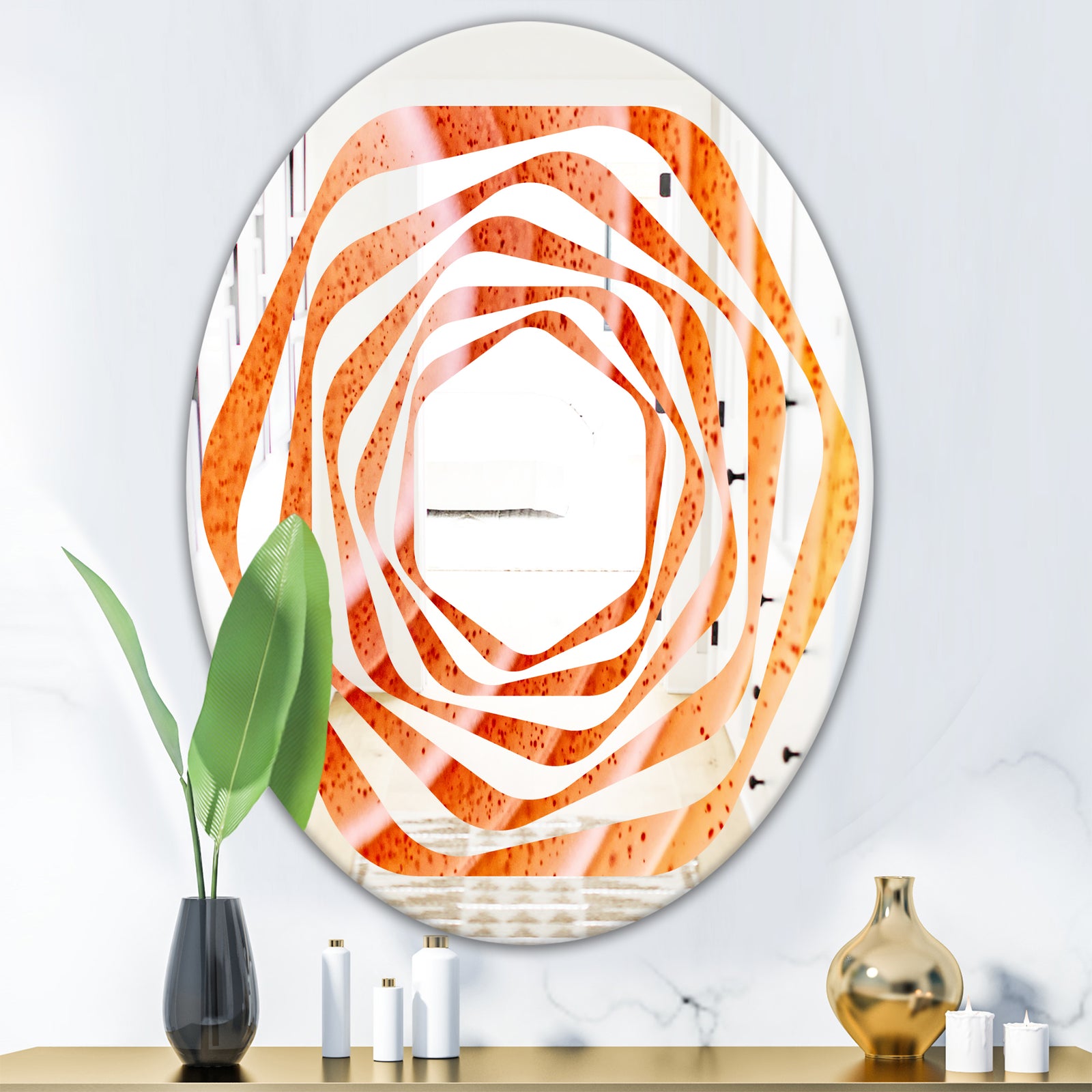 Kazakhstan Red agate macro - Modern Round or Oval Wall Mirror - Whirl