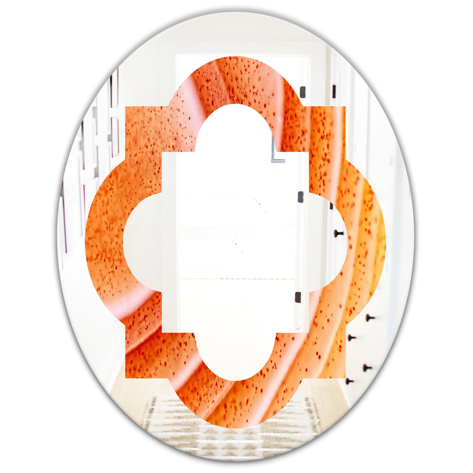 Kazakhstan Red agate macro - Modern Round or Oval Wall Mirror - Quatrefoil
