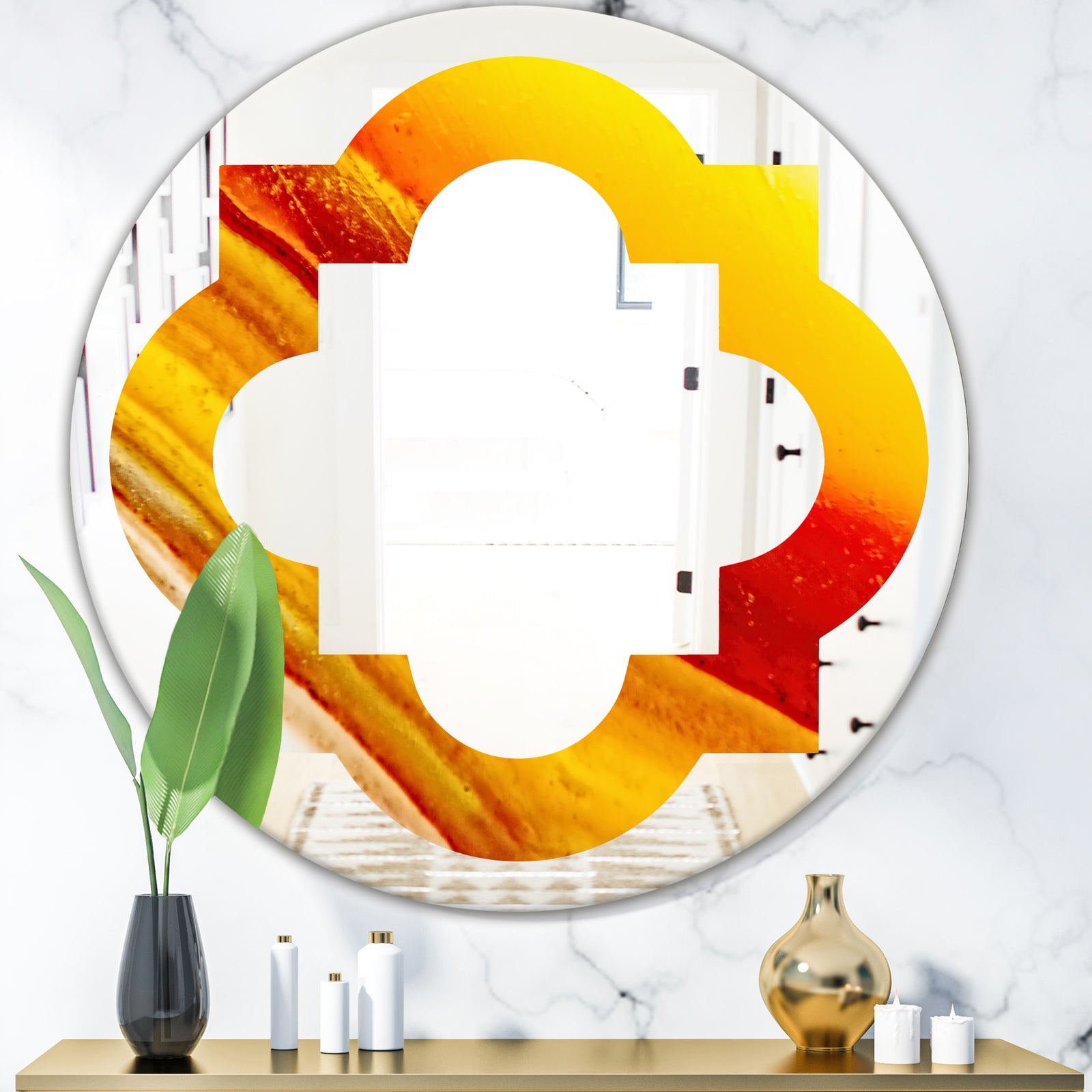 Kazakhstan Brown agate macro - Modern Round or Oval Wall Mirror - Quatrefoil