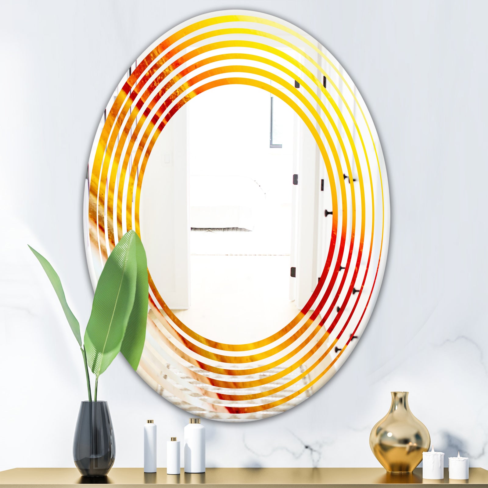 Kazakhstan Brown agate macro - Modern Round or Oval Wall Mirror - Wave