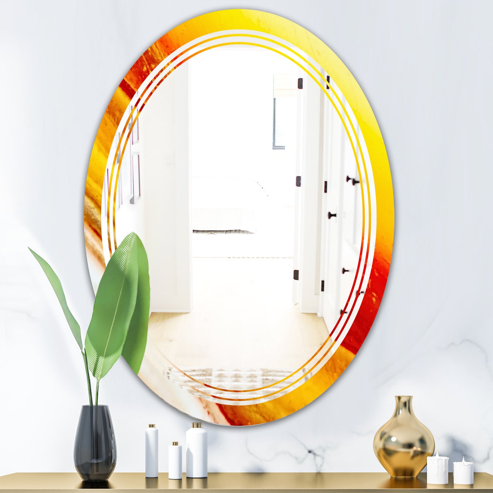 Kazakhstan Brown agate macro - Modern Round or Oval Wall Mirror - Triple C