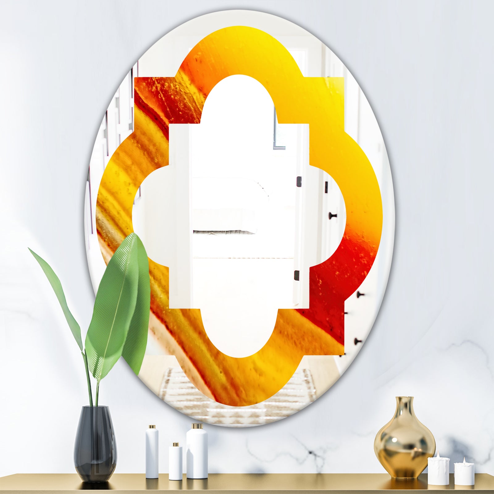 Kazakhstan Brown agate macro - Modern Round or Oval Wall Mirror - Quatrefoil