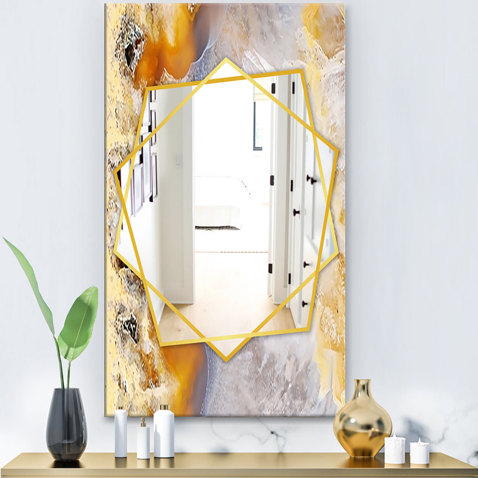 Natural Brown Agate With Macro Crystals - Modern Mirror - Frameless Contemporary Wall Mirror