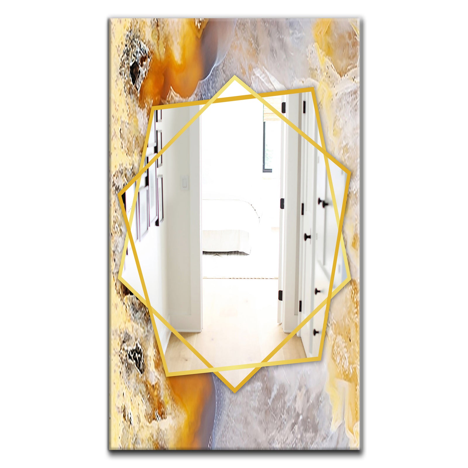 Natural Brown Agate With Macro Crystals - Modern Mirror - Frameless Contemporary Wall Mirror