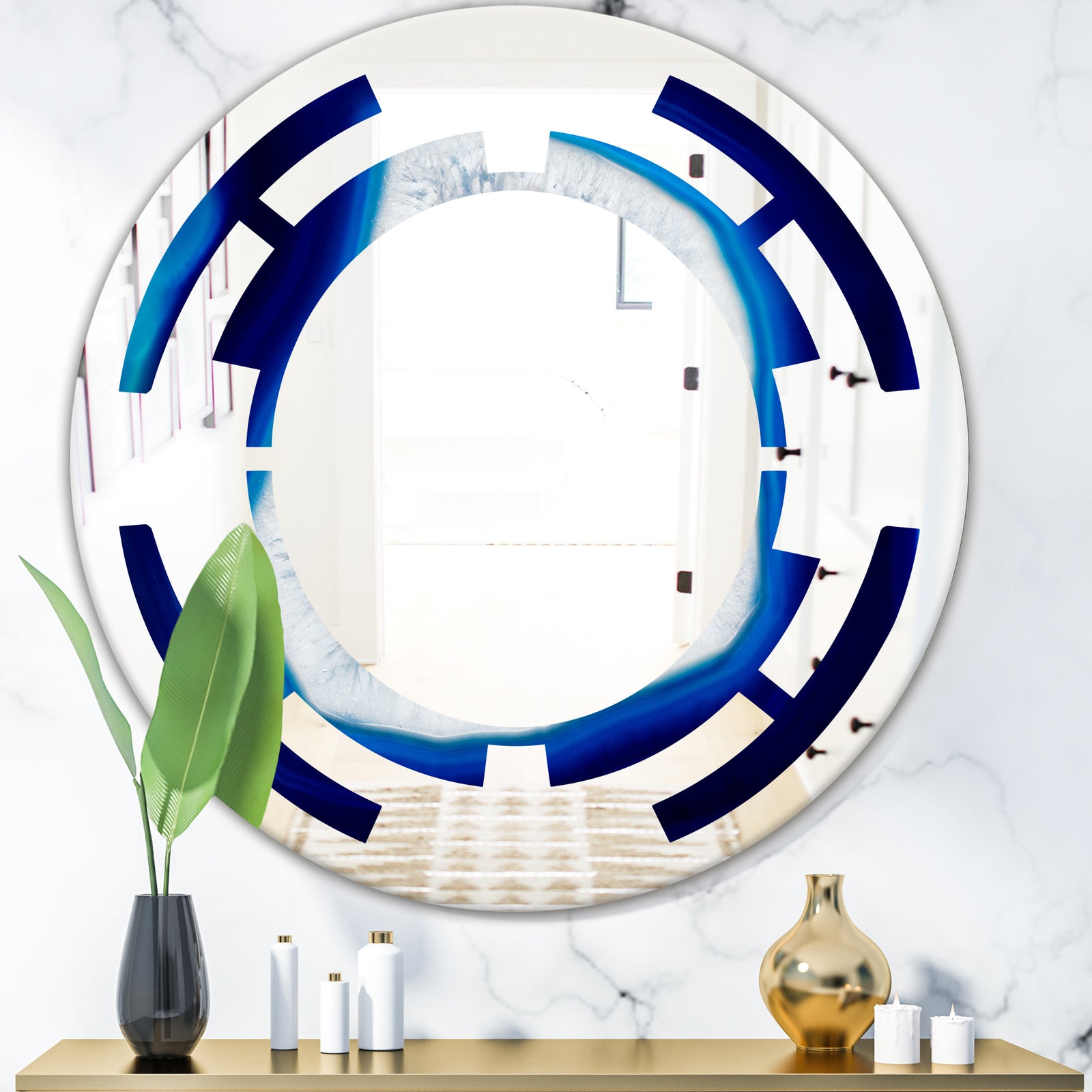 Slice of blue agate crystal - Modern Round or Oval Wall Mirror - Space