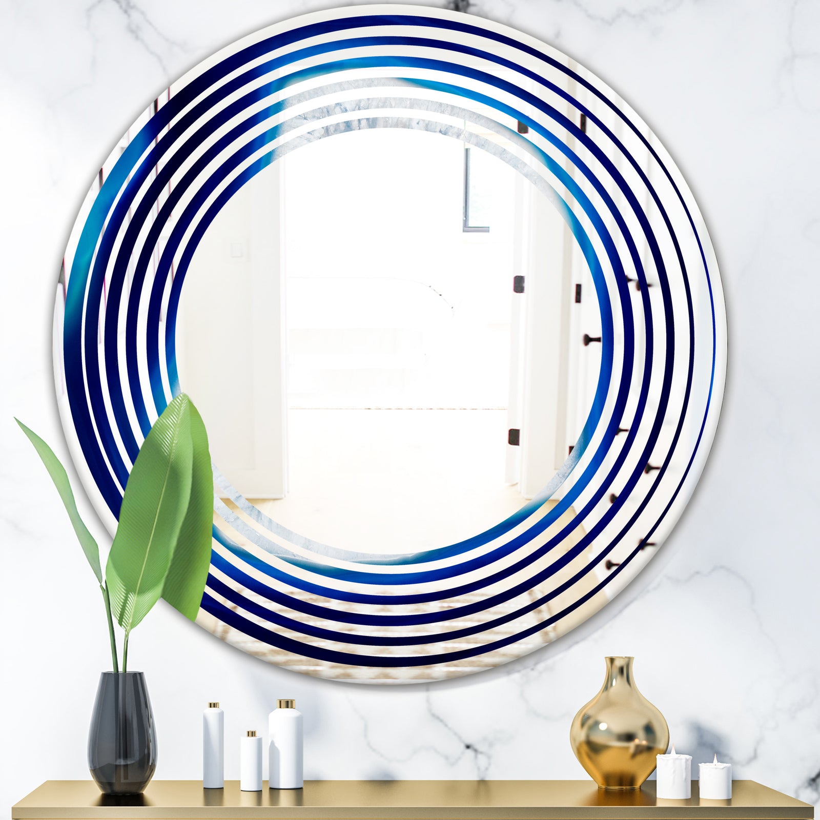 Slice of blue agate crystal - Modern Round or Oval Wall Mirror - Wave