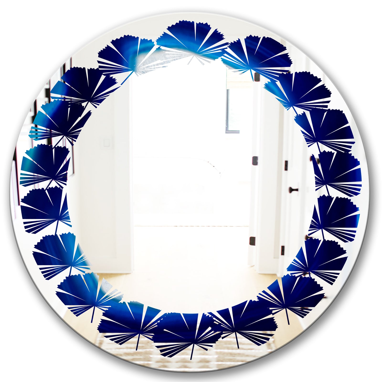 Slice of blue agate crystal - Modern Round or Oval Wall Mirror - Leaves