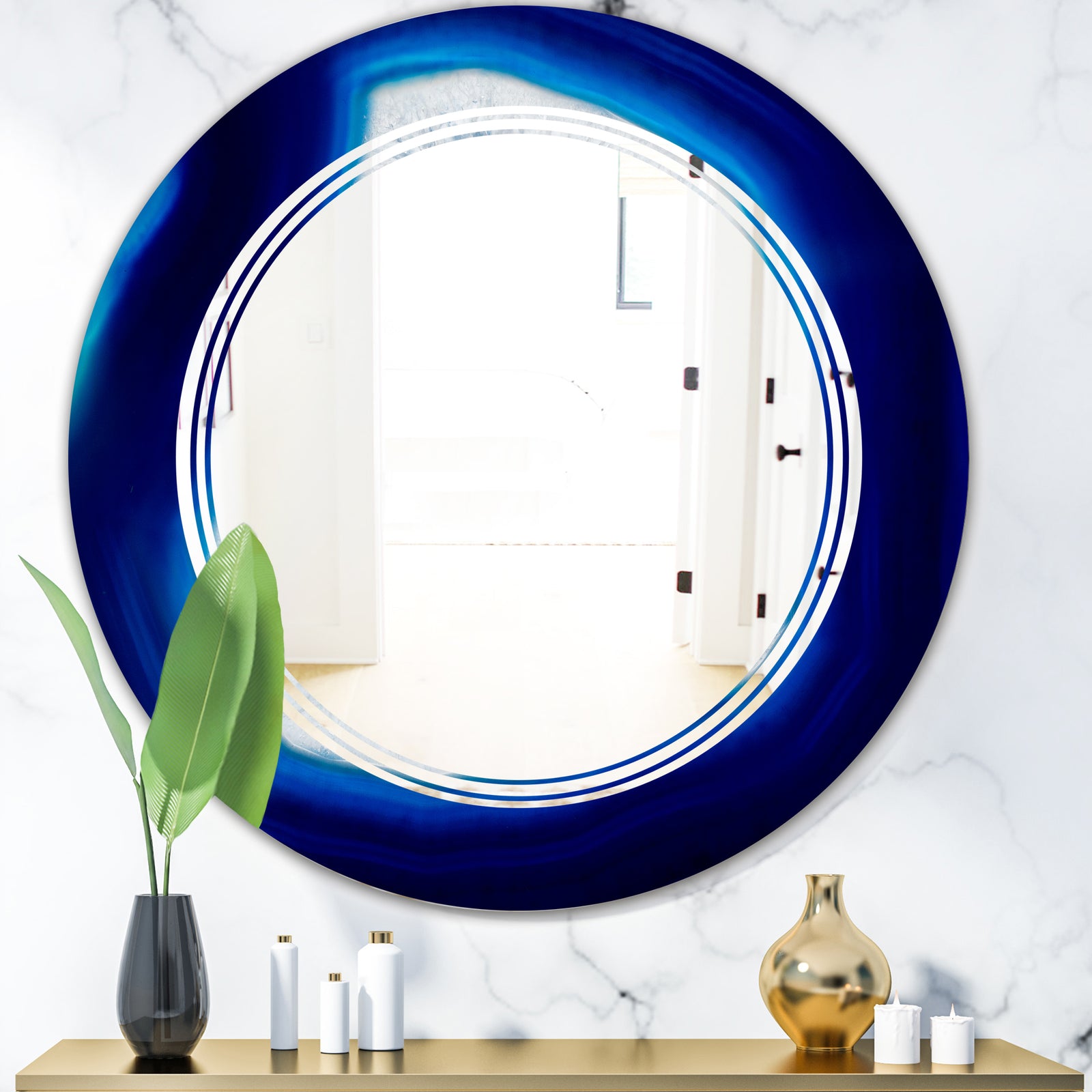 Slice of blue agate crystal - Modern Round or Oval Wall Mirror - Triple C