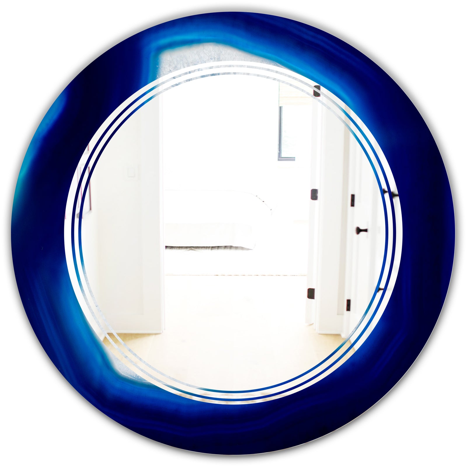 Slice of blue agate crystal - Modern Round or Oval Wall Mirror - Triple C