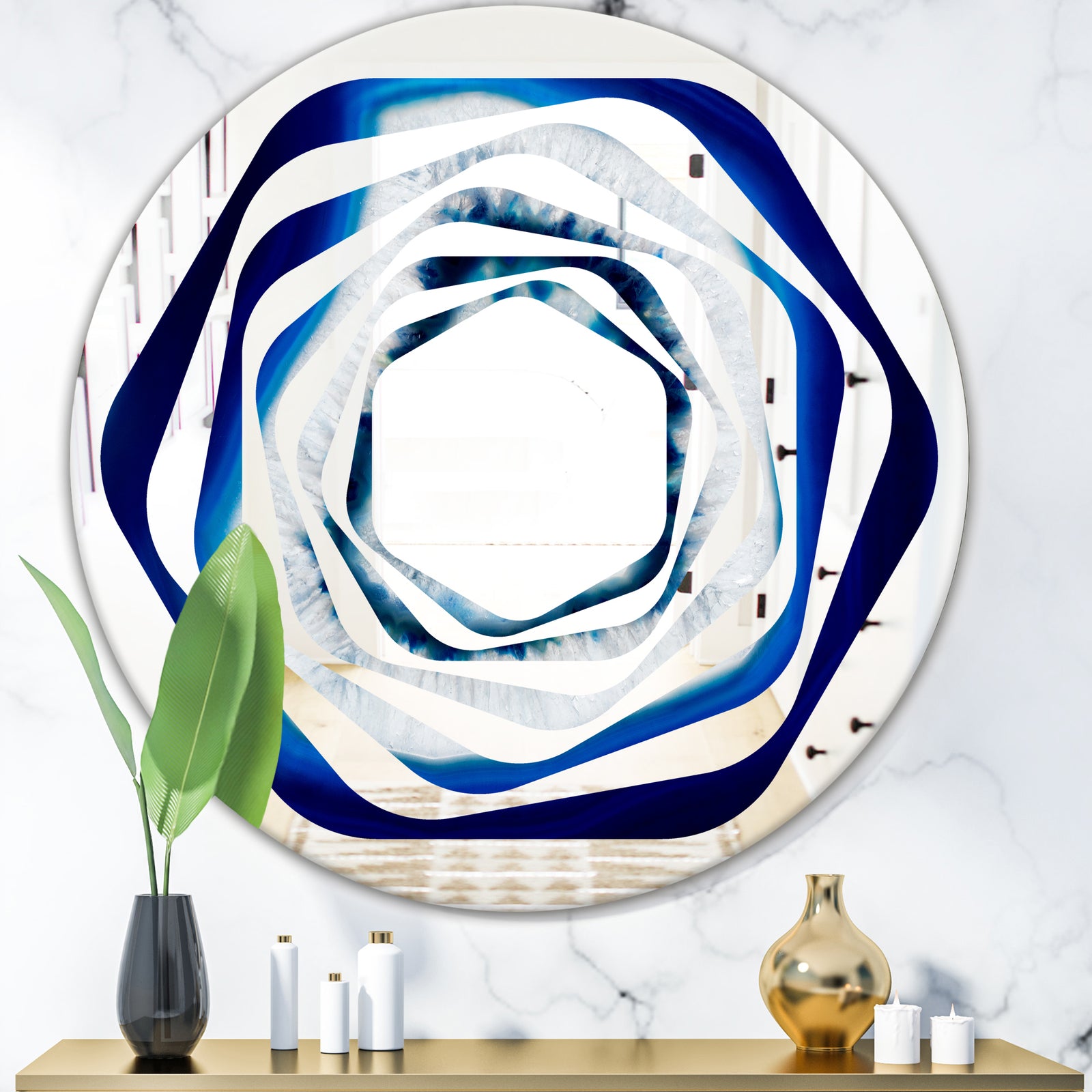 Slice of blue agate crystal - Modern Round or Oval Wall Mirror - Whirl