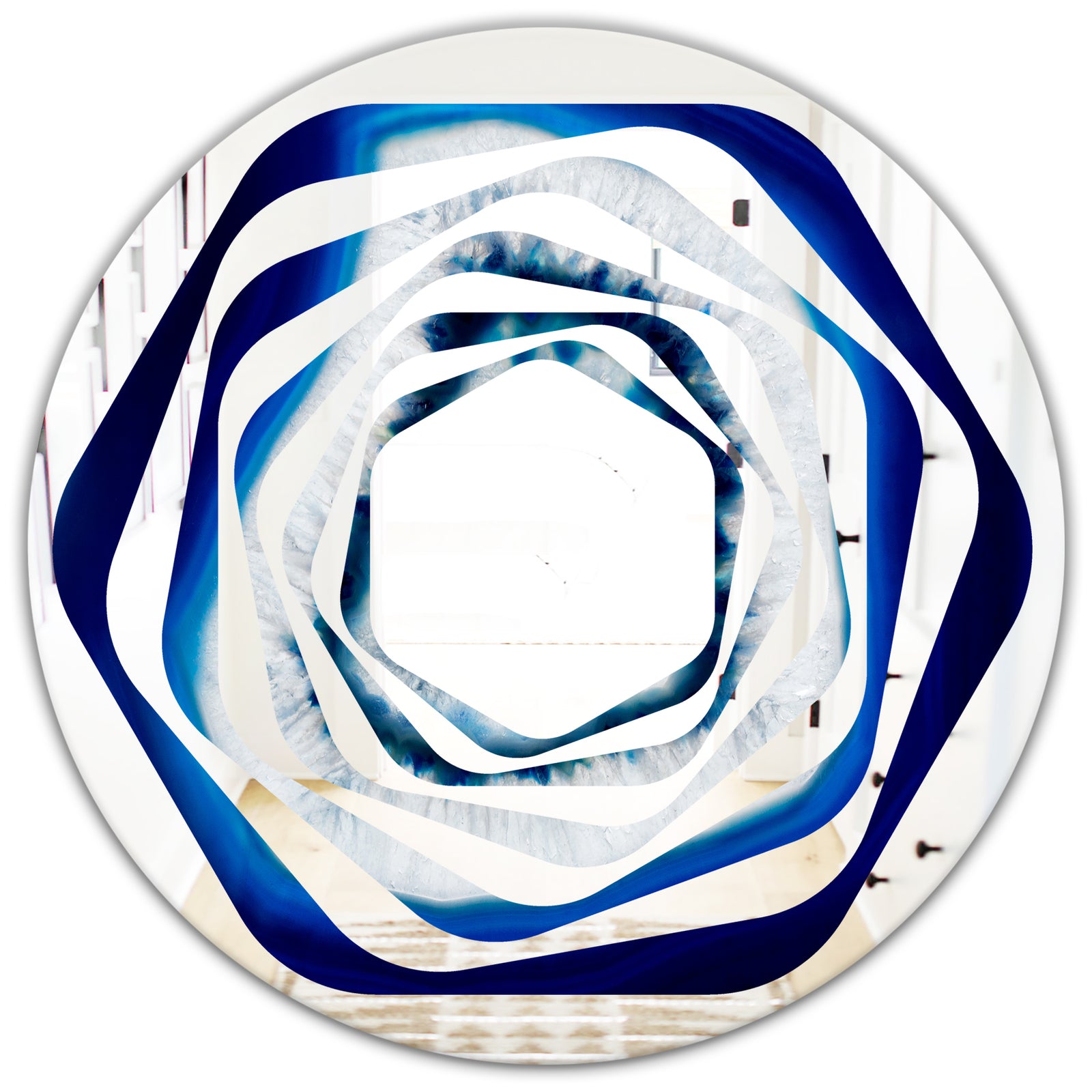 Slice of blue agate crystal - Modern Round or Oval Wall Mirror - Whirl