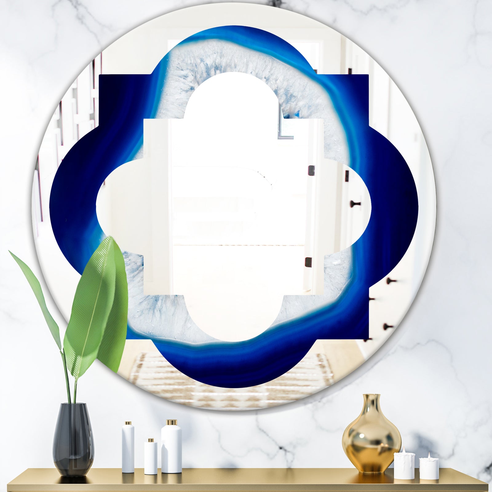 Slice of blue agate crystal - Modern Round or Oval Wall Mirror - Quatrefoil