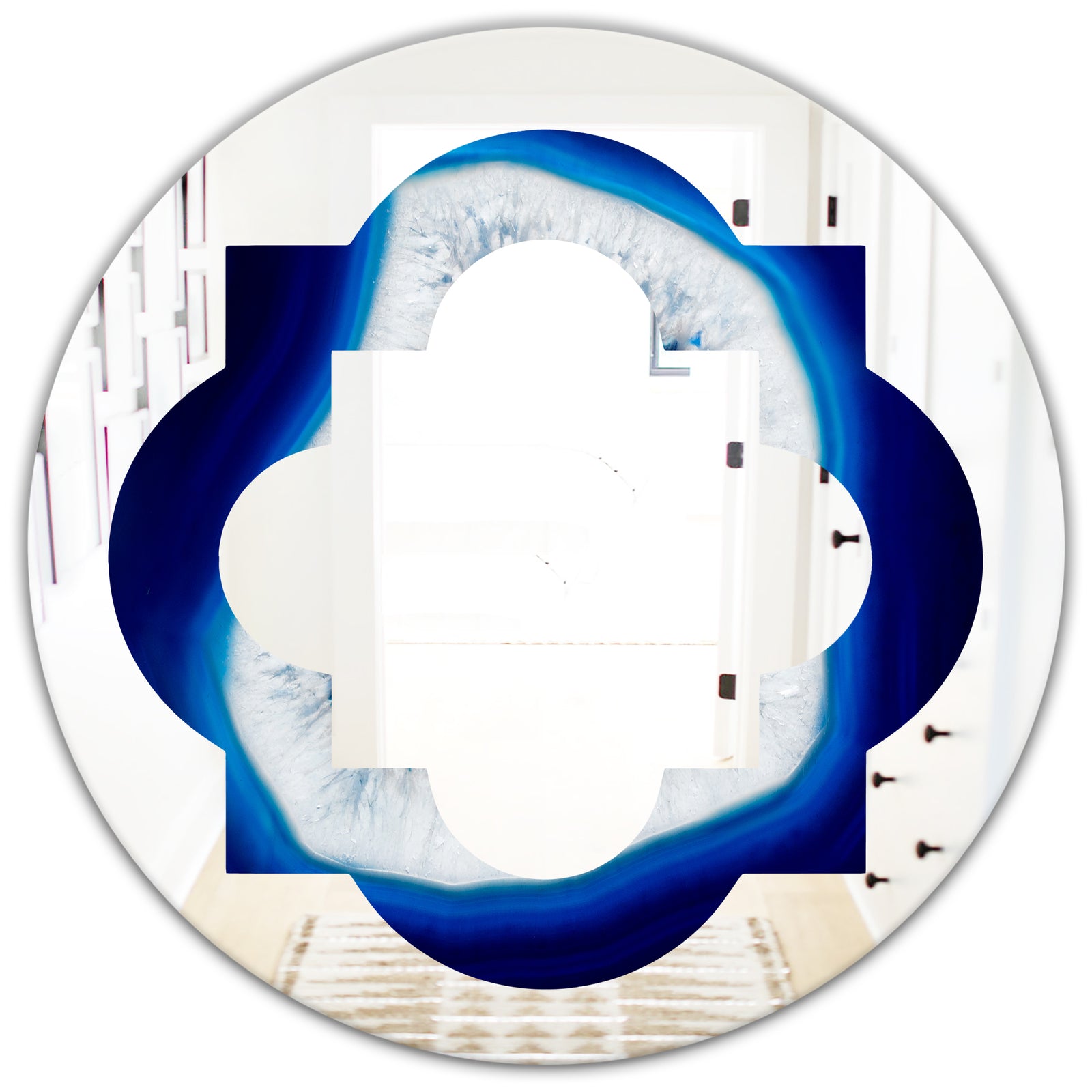 Slice of blue agate crystal - Modern Round or Oval Wall Mirror - Quatrefoil