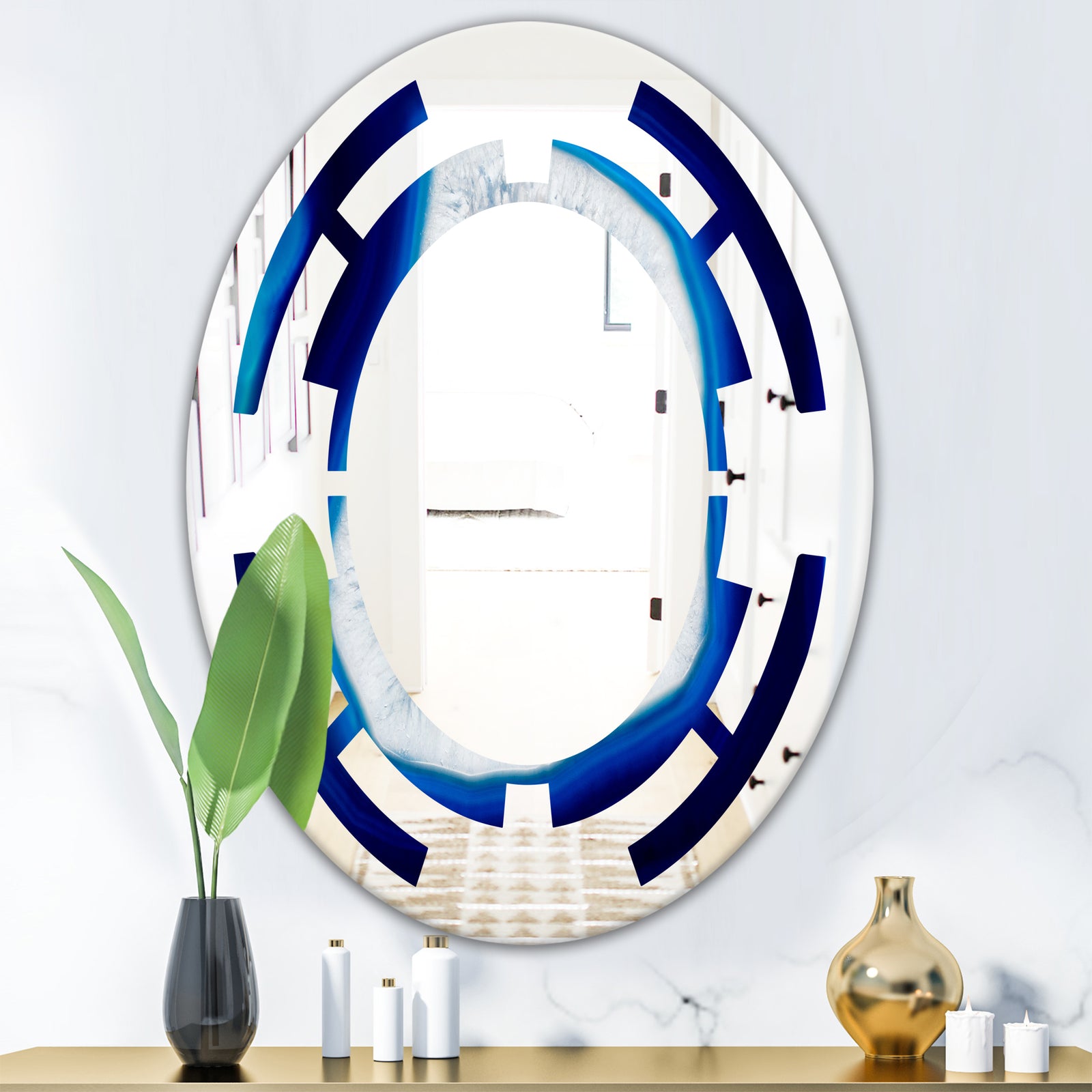 Slice of blue agate crystal - Modern Round or Oval Wall Mirror - Space
