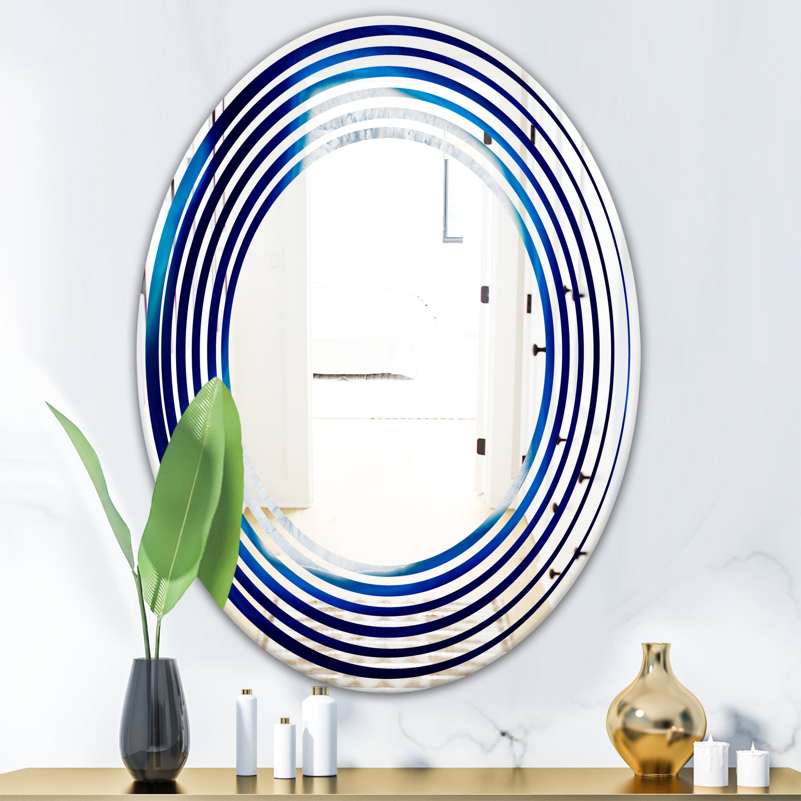 Slice of blue agate crystal - Modern Round or Oval Wall Mirror - Wave