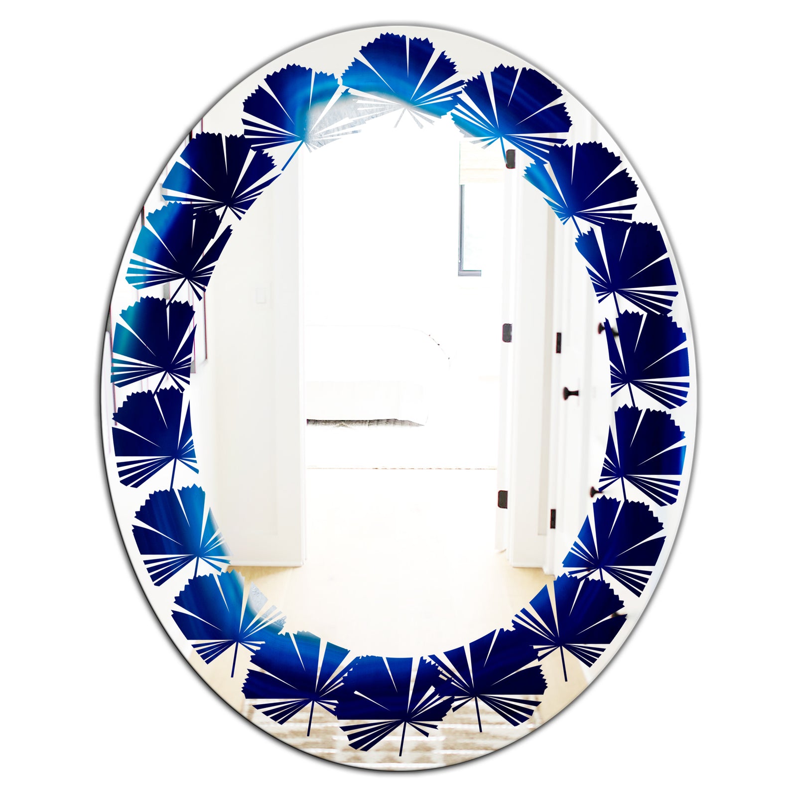 Slice of blue agate crystal - Modern Round or Oval Wall Mirror - Leaves