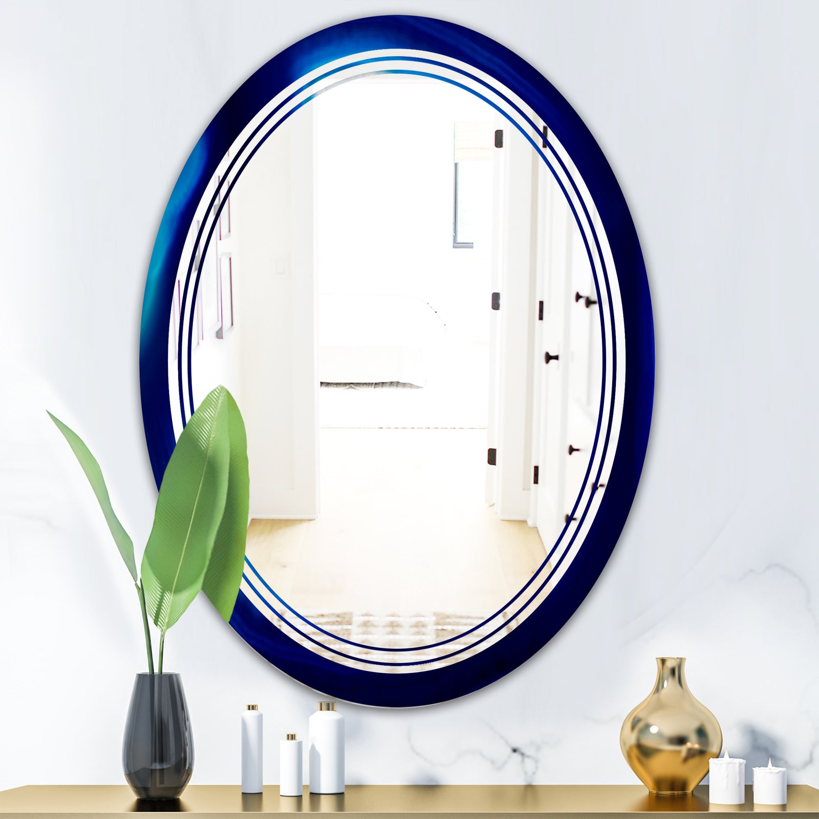 Slice of blue agate crystal - Modern Round or Oval Wall Mirror - Triple C