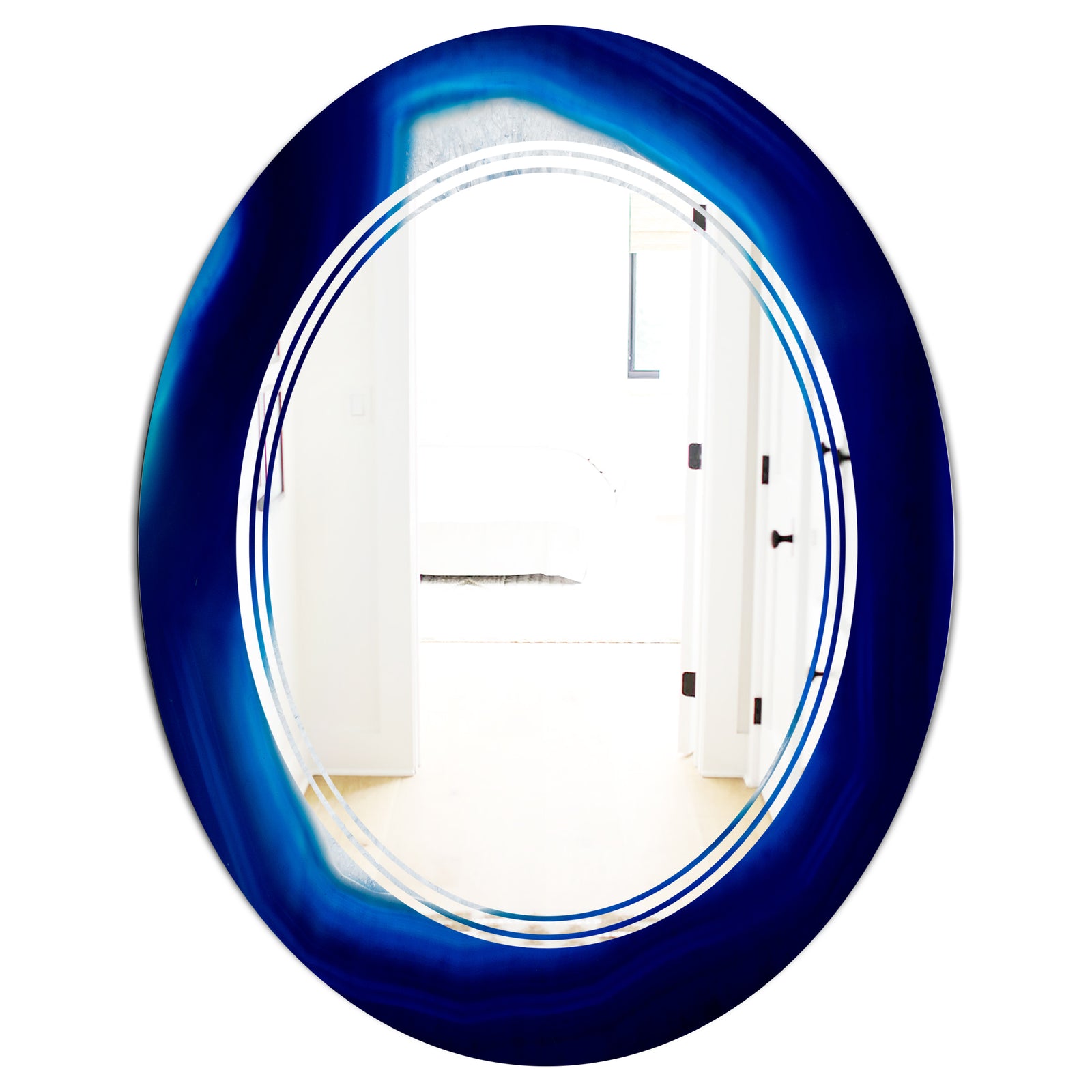 Slice of blue agate crystal - Modern Round or Oval Wall Mirror - Triple C