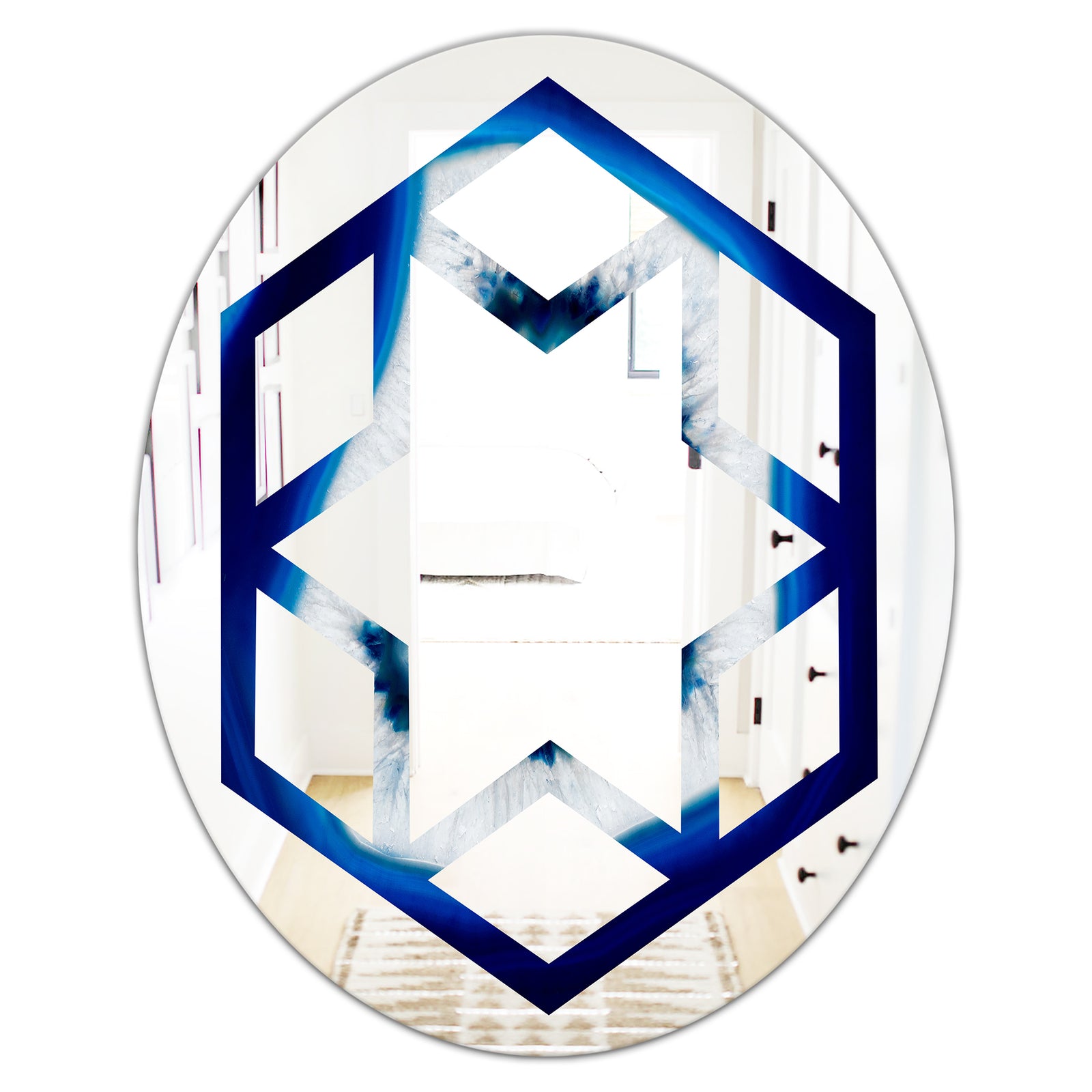 Slice of blue agate crystal - Modern Round or Oval Wall Mirror - Hexagon Star