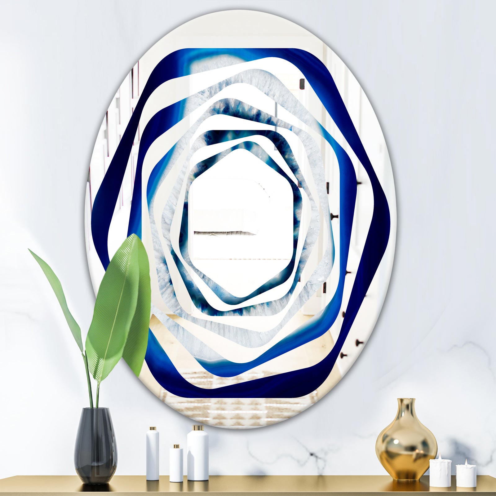 Slice of blue agate crystal - Modern Round or Oval Wall Mirror - Whirl