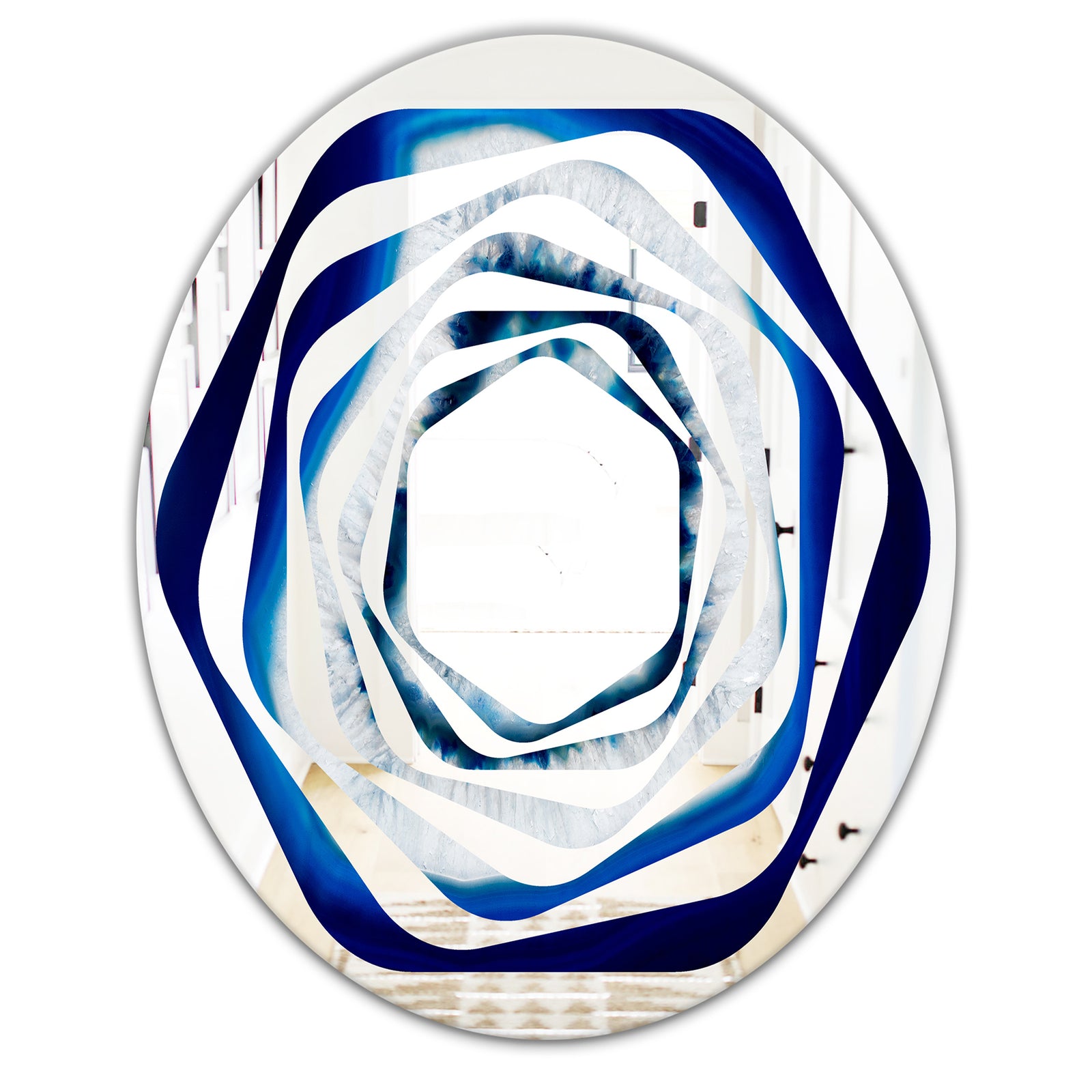 Slice of blue agate crystal - Modern Round or Oval Wall Mirror - Whirl