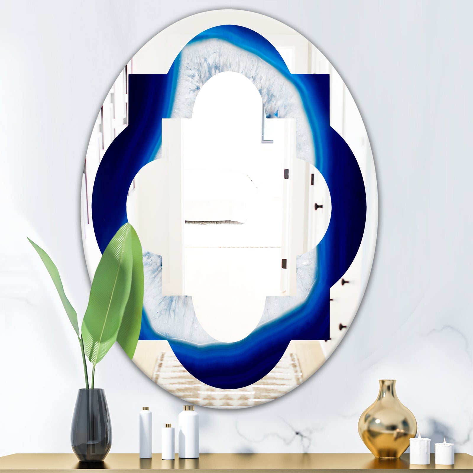 Slice of blue agate crystal - Modern Round or Oval Wall Mirror - Quatrefoil