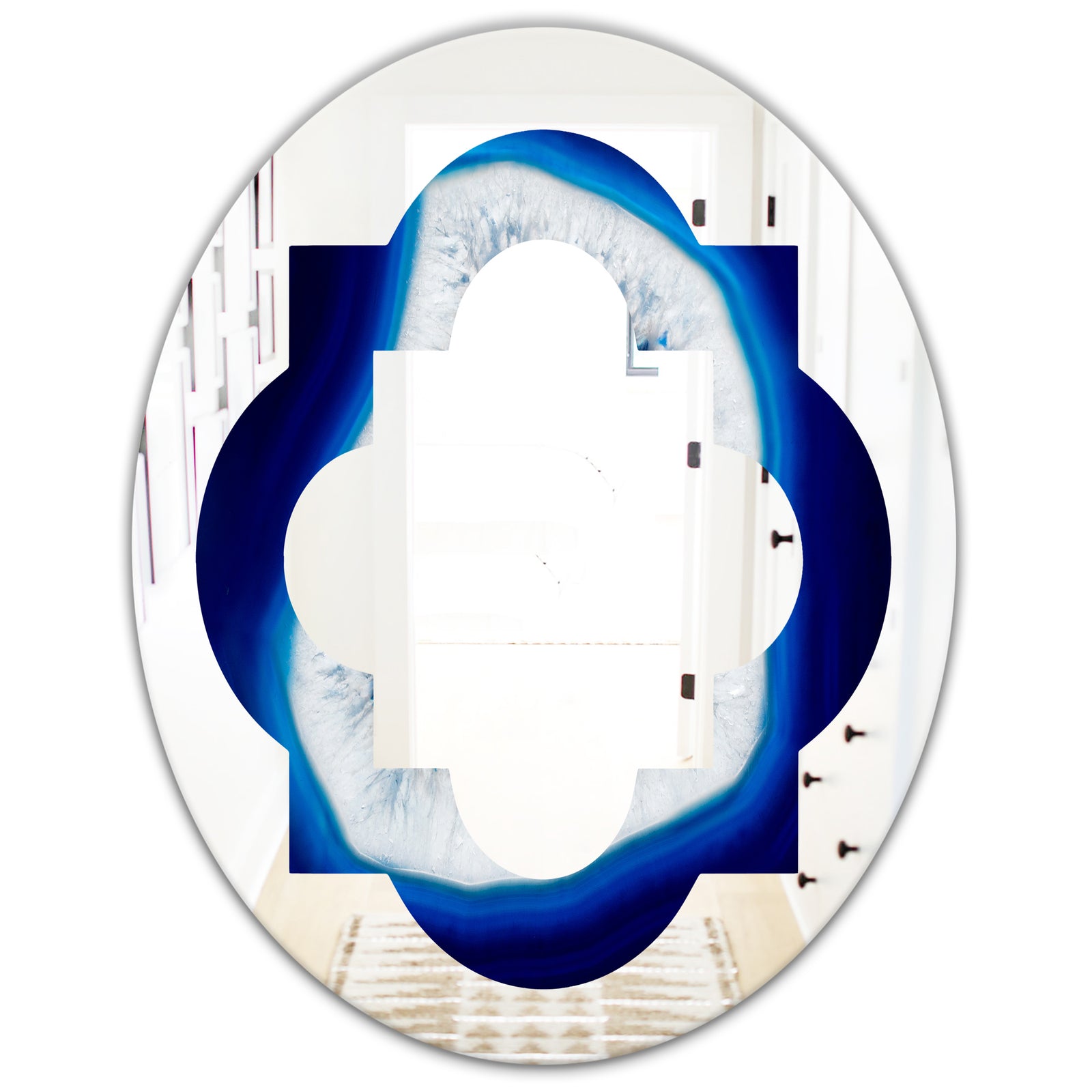 Slice of blue agate crystal - Modern Round or Oval Wall Mirror - Quatrefoil